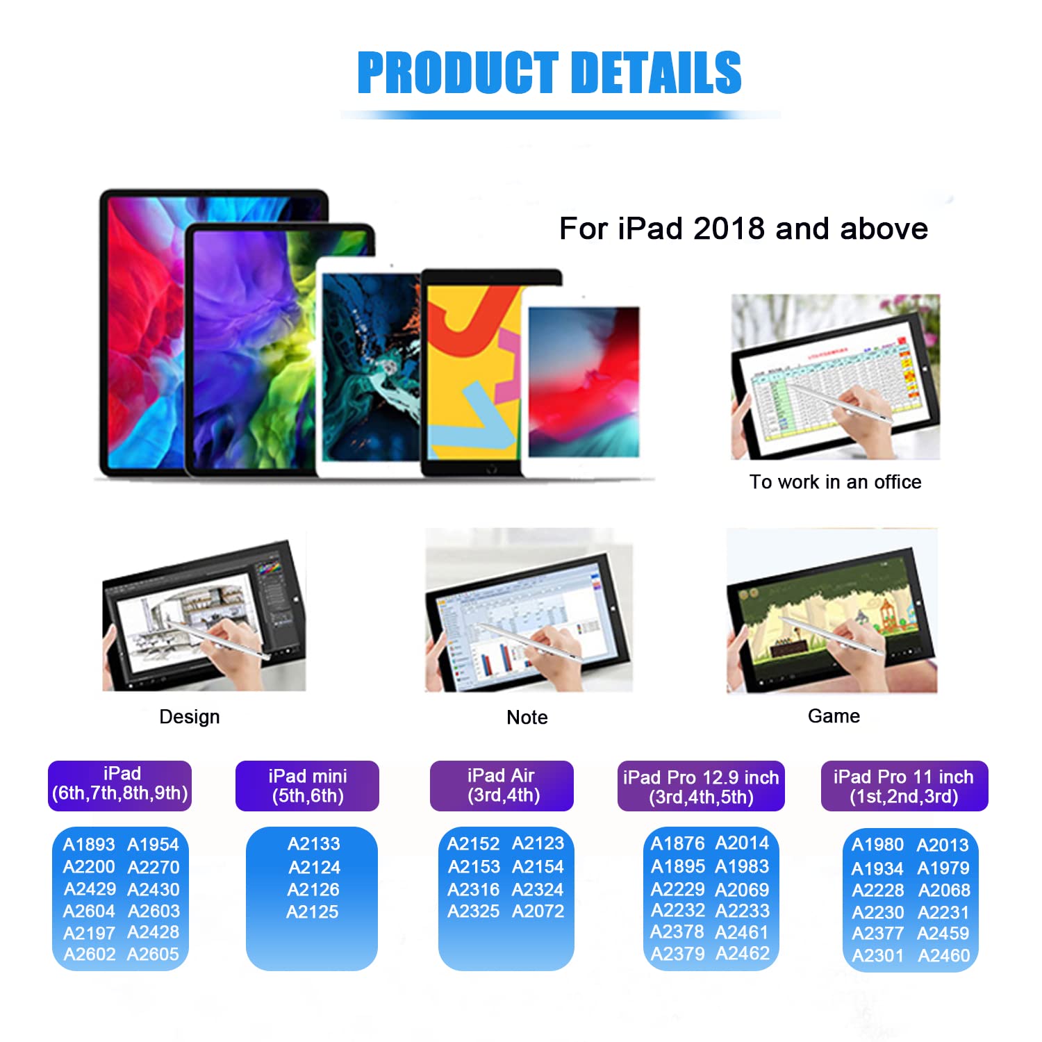 Premium Stylus Pen for iPad (2018-2021 Models: iPad/iPad Mini/iPad Pro/iPad Air) - Palm Rejection, Smart Tilt, Magnetic Attachment - Ultra Precise & Sensitive for Writing, Drawing, Note Taking - Perfect for Digital Artists, Students & Professionals - White