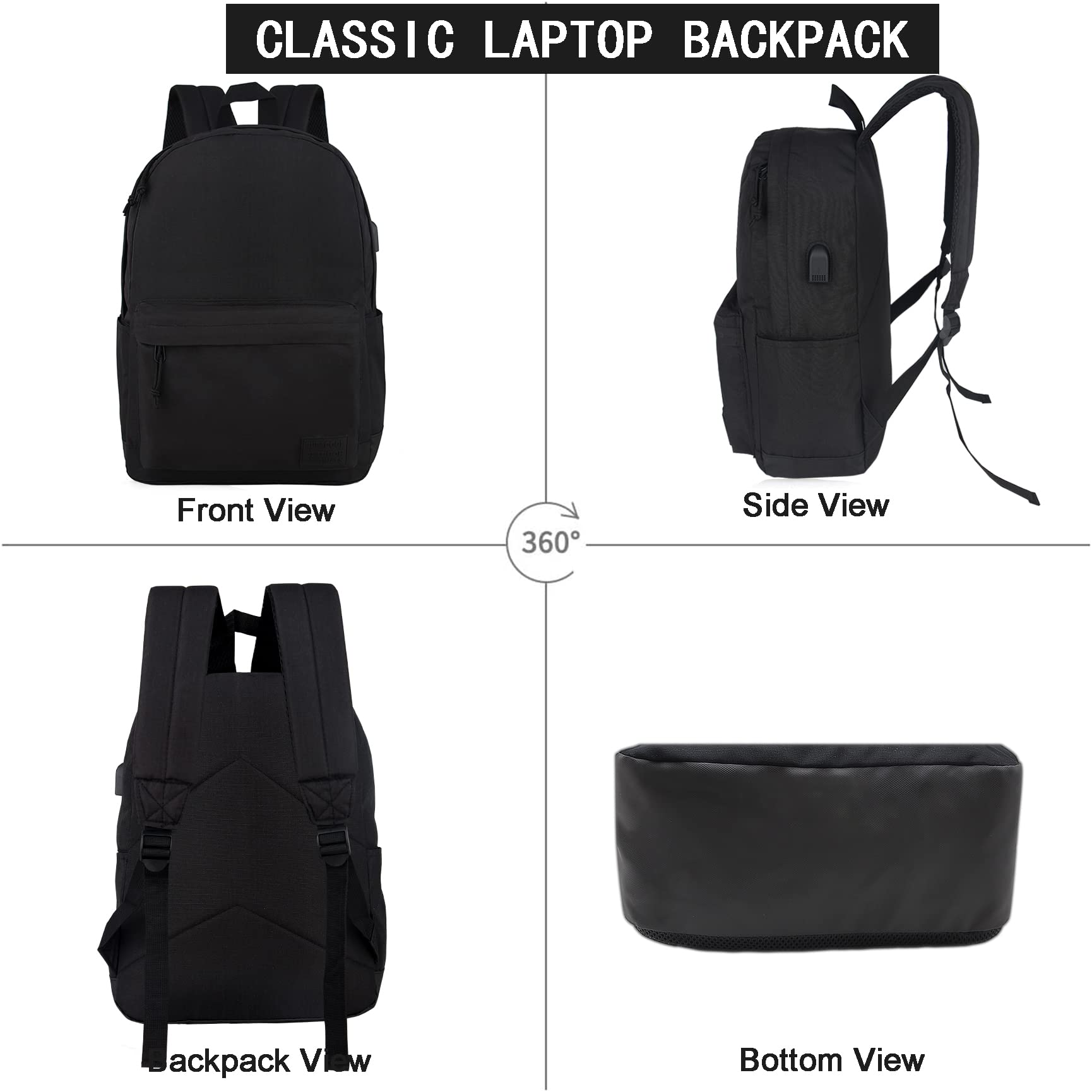 SUPACOOL Lightweight School Backpack with Pencil Pouch - Durable Bookbag for Boys & Girls (Black) - Perfect for School, Travel & Daily Use