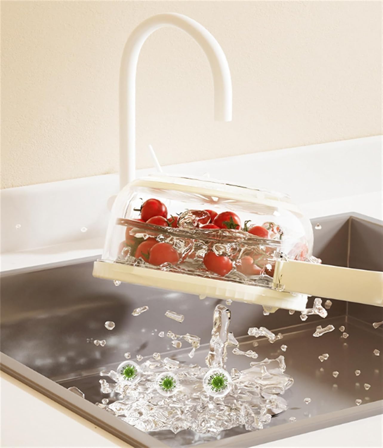 Cuzykitchen 2-in-1 Fruit Washing Bowl with Strainer & Lid - Foldable Vegetable Drainer Container with Handle for Kitchen & Picnics (Brown, 1pc) - Perfect for Washing Berries, Salad Greens & Fresh Produce
