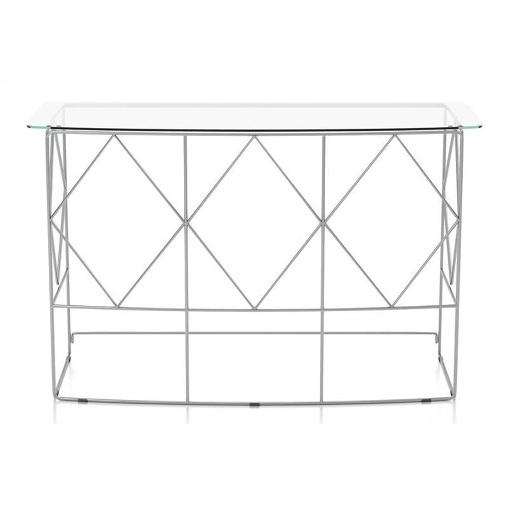Fland Contemporary Chrome Glass Top Round Console Table - Modern Entryway Sofa Table for Living Room, Hallway & Bedroom Decor