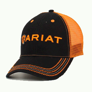 Ariat Black & Orange Mesh Baseball Cap for Men & Women - Breathable Adjustable Hat for Outdoor Sports, Hiking, and Casual Wear
