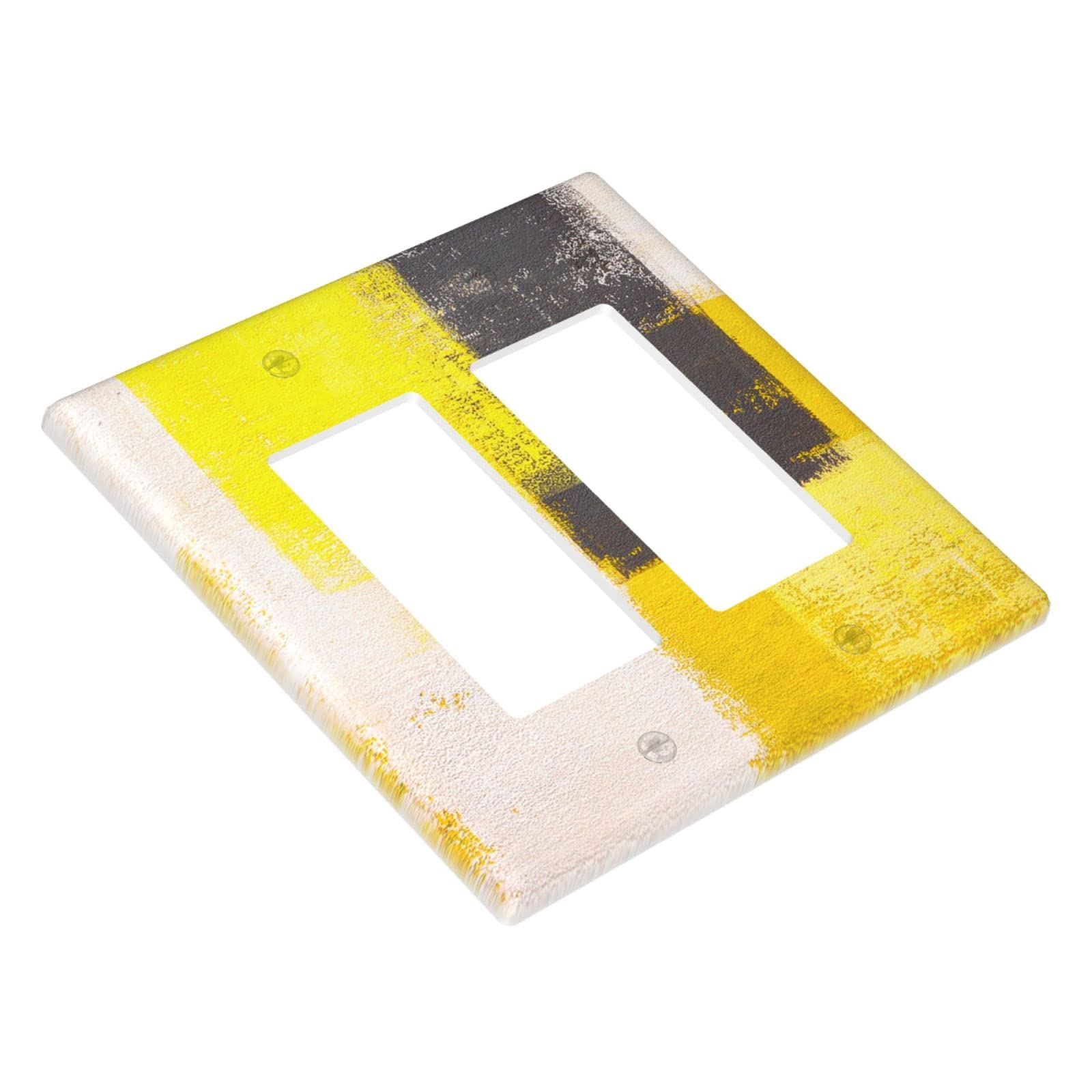 Funny Abstract Yellow Double Rocker Light Switch Cover - 2 Gang Decorator Wall Plate (4.5 x 4.5 Inch) for Home, Office & Kids Room Decoration - Unique Light Switch Faceplate for Modern Interior Design