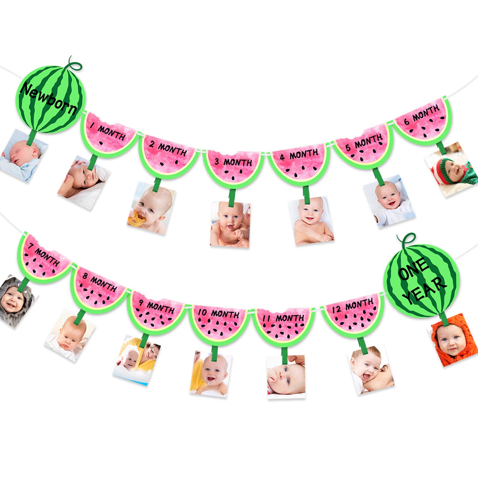 Watermelon Themed Birthday Photo Banner - Newborn to 12 Month Milestone Garland for Baby Showers & 1st Birthday Decorations | Perfect for Monthly Baby Photos, Nursery Wall Display, and Party Backdrops