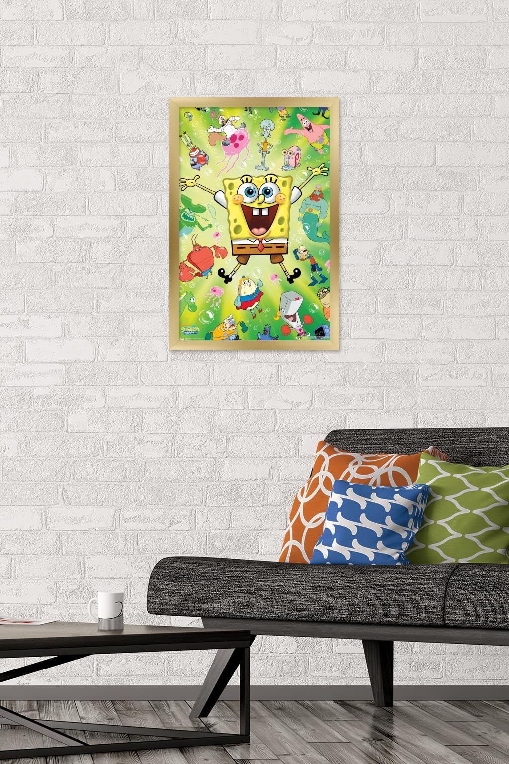 Trends International Nickelodeon SpongeBob SquarePants Burst Wall Poster - 14.725 x 22.375 Inches Gold Framed Art Print - Perfect for Kids' Room Decor, Teen Bedroom & Cartoon Lover Gifts