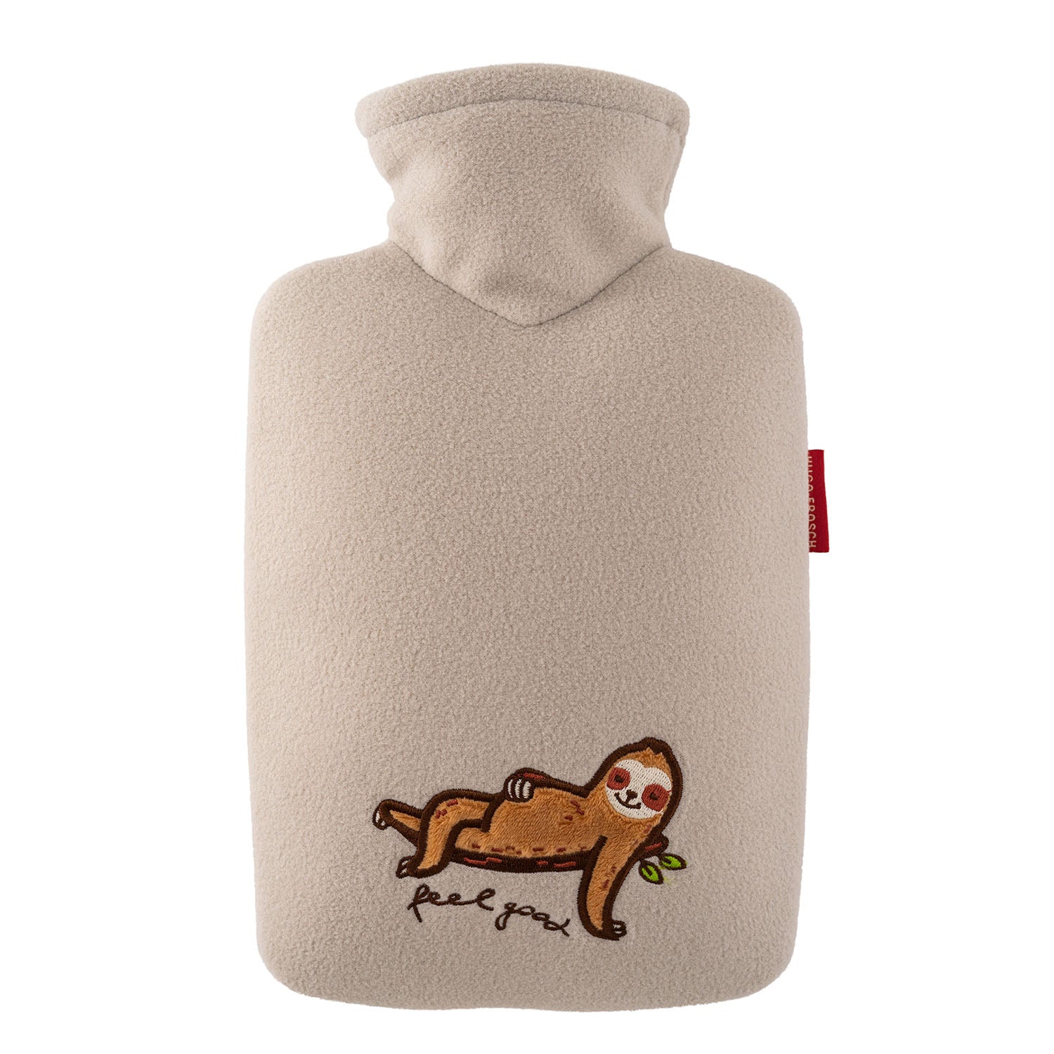 1.8L Classic Hot Water Bottle with Soft Sloth Beige Fleece Cover - Rubber-Free Design for Pain Relief & Warmth - Perfect for Cold Nights, Menstrual Cramps, and Winter Comfort
