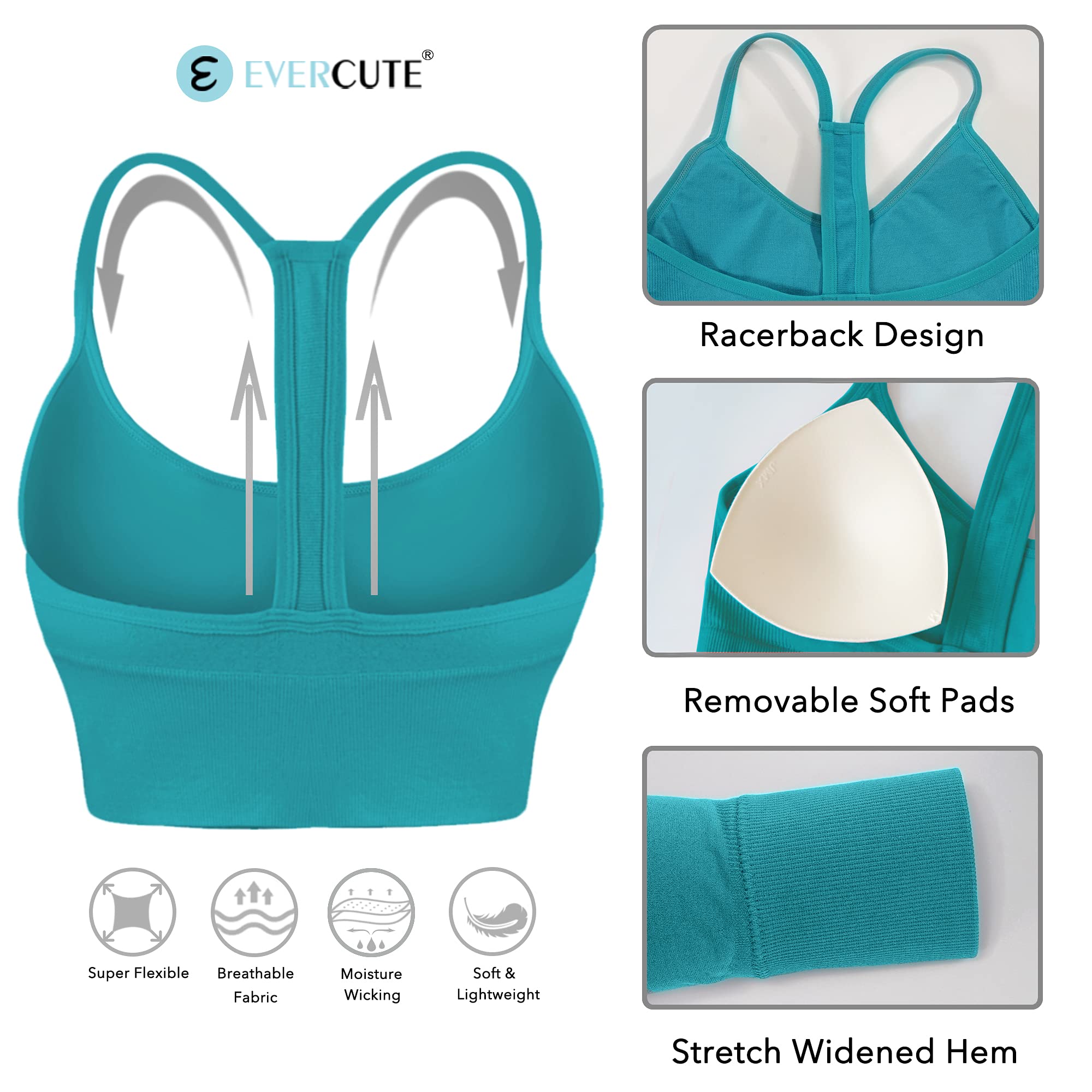 Evercute Padded Racerback Sports Bra for Yoga & Workout - Fitness Low Impact Support