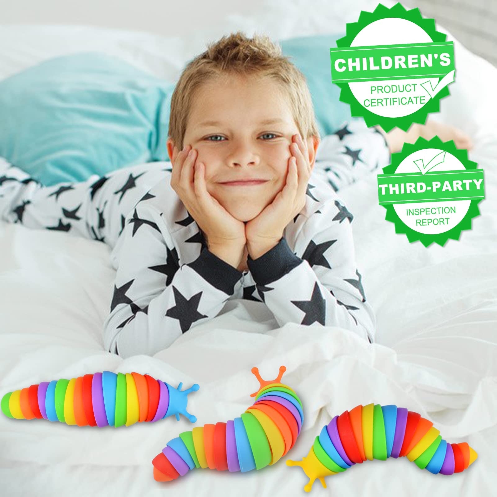 Cevioce Fidget Slug Toy - 3PCS Sensory Slug Toys for Kids & Adults, Autism Stress Relief & Anxiety Toys for Children, ASMR Sensory Toys - Perfect Birthday Gifts for 3-8 Year Old Boys & Girls - Great for Classroom, Travel & Relaxation