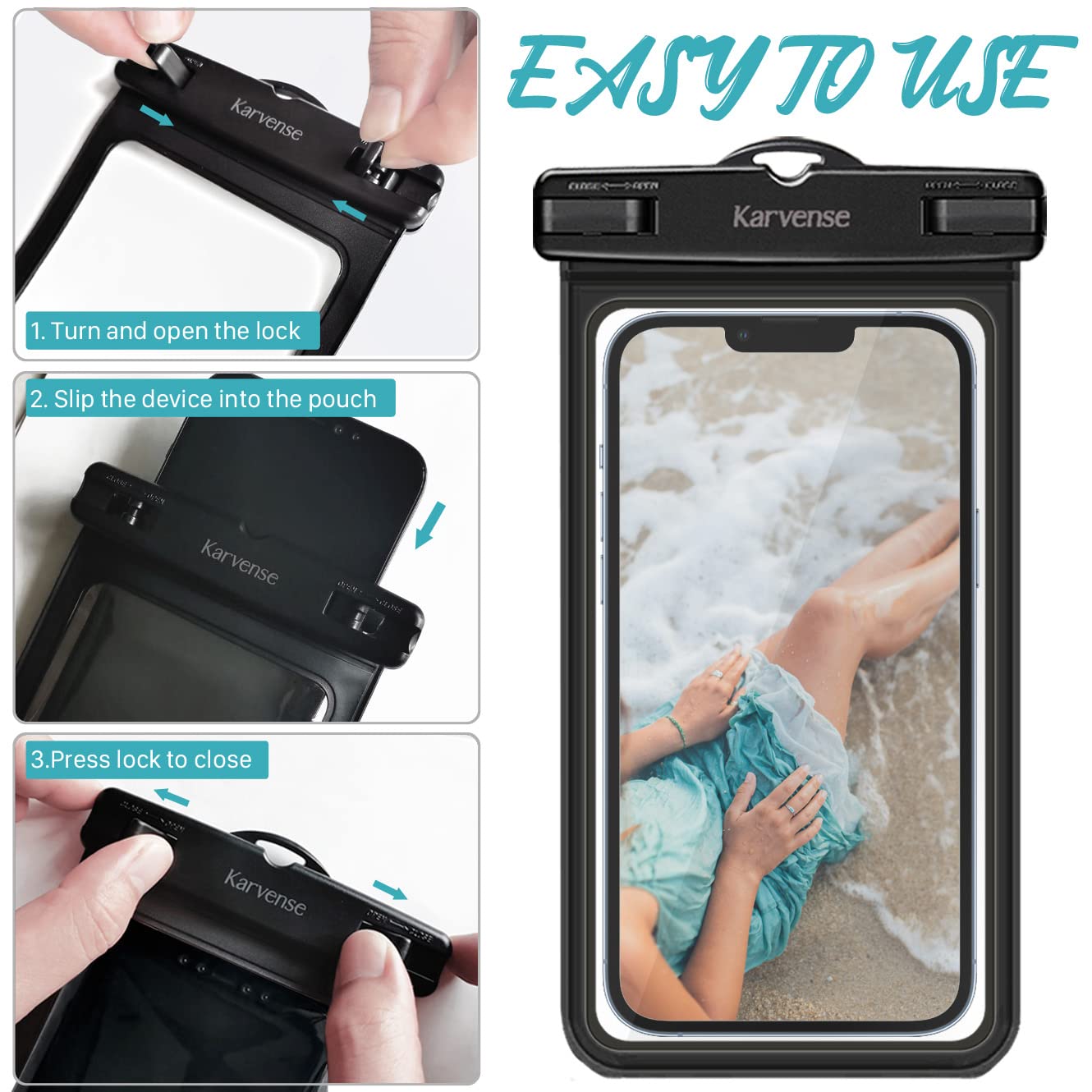 Waterproof Phone Pouch 2 Pack - Universal Waterproof Dry Bag Case for iPhone 15 14 13 12 11 Pro Max, Samsung Galaxy S23 S22 S21, Google Pixel - IPX8 Certified Underwater Protection for Swimming, Beach, Kayaking, Snorkeling & Outdoor Activities