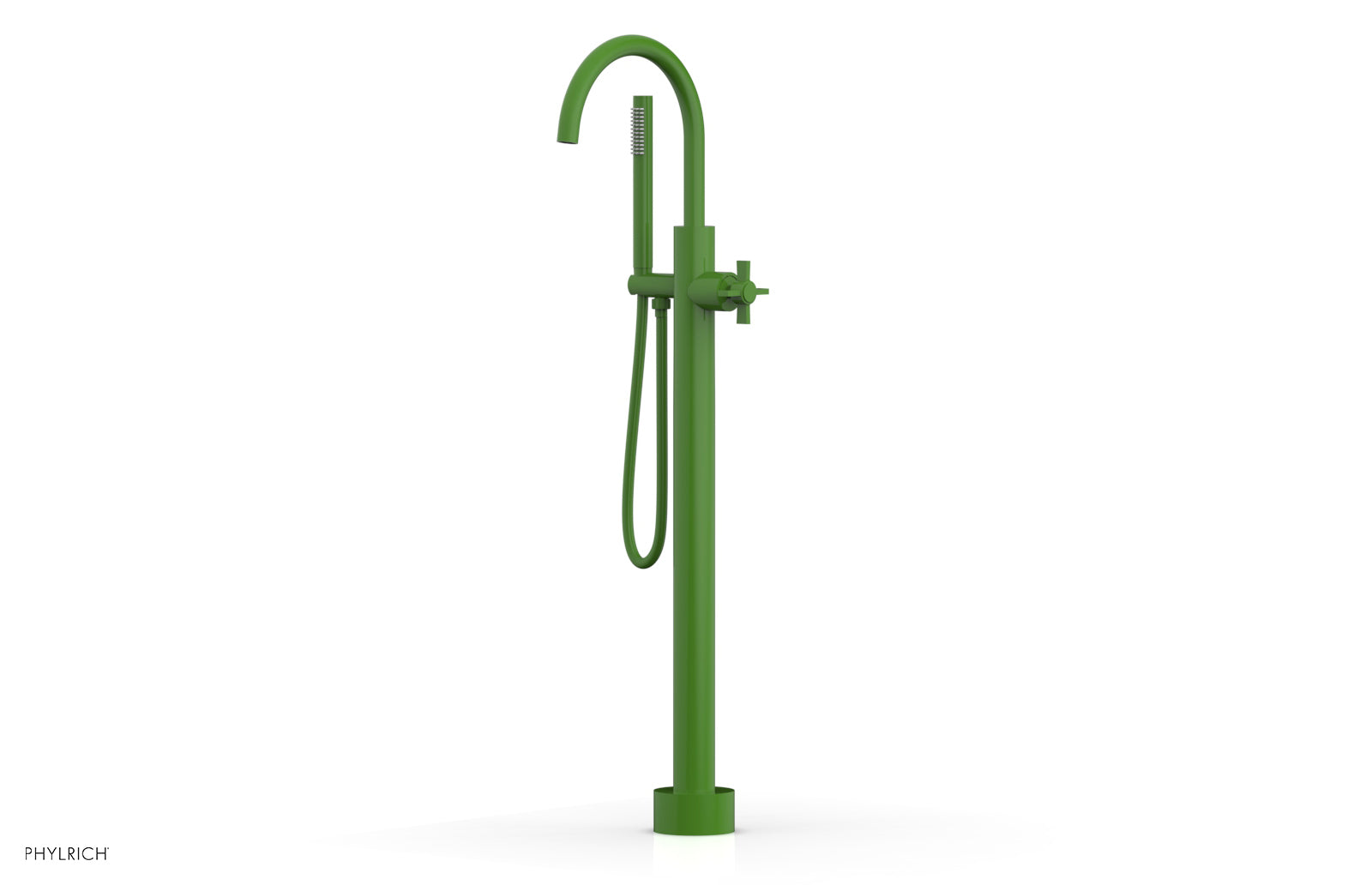 Premium Tall Floor Mount Tub Filler with Cross Handle & Hand Shower - D1314401 - Perfect for Modern Bathroom Renovations and Spa-Like Showers