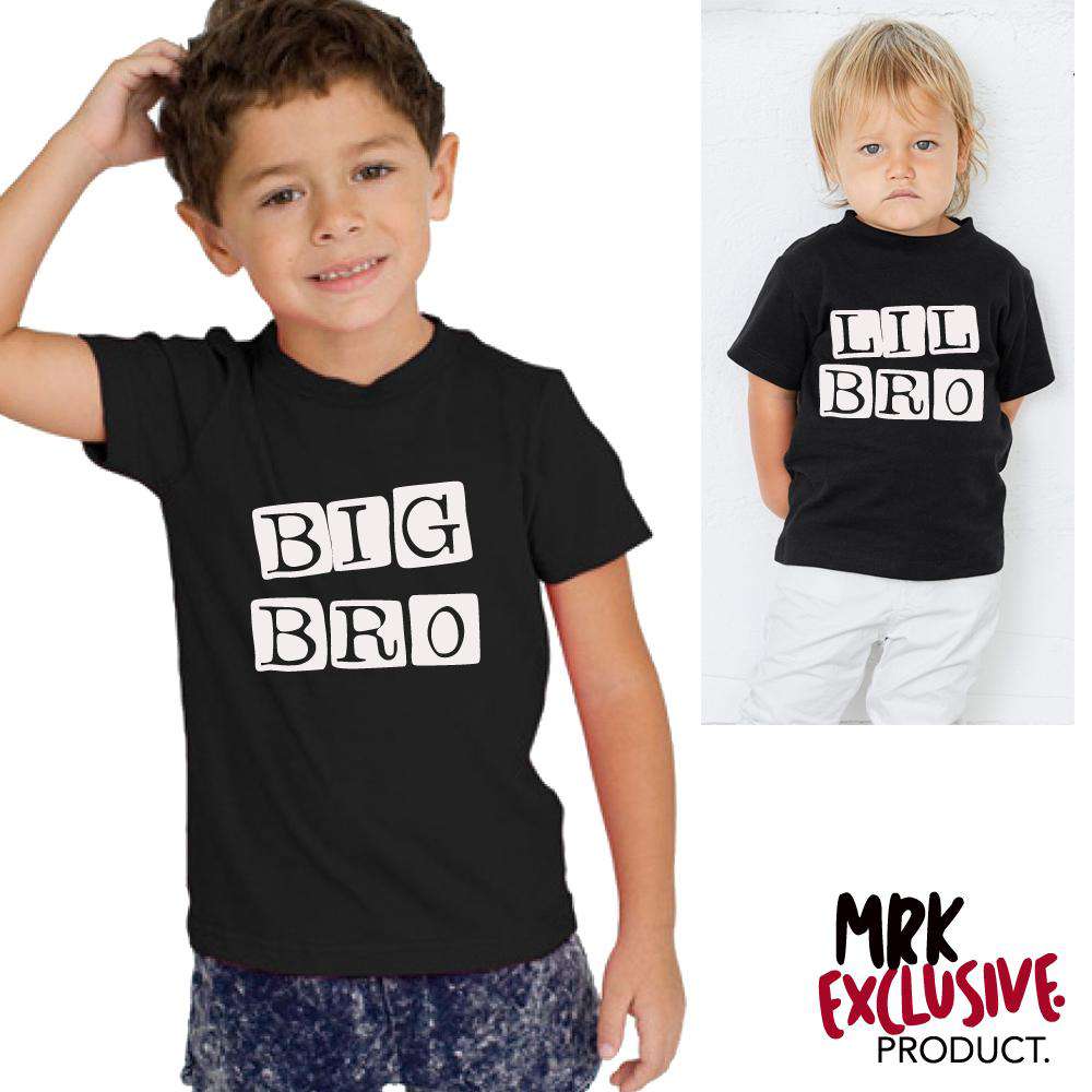Big Bro Lil' Bro Matching Black T-Shirts - Sibling Bonding Outfits for Family Photos & Special Occasions
