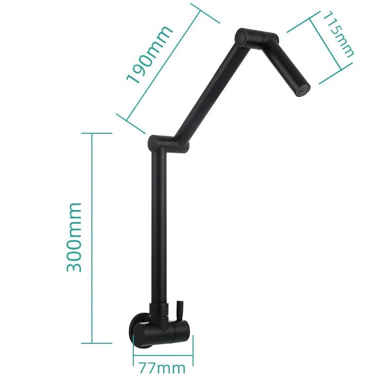 Premium Matte Black Solid Brass Wall Mounted Folding Kitchen Faucet - Double Switch, Stretchable Design for Modern Sinks | Ideal for Small Kitchens, RVs & Outdoor Use