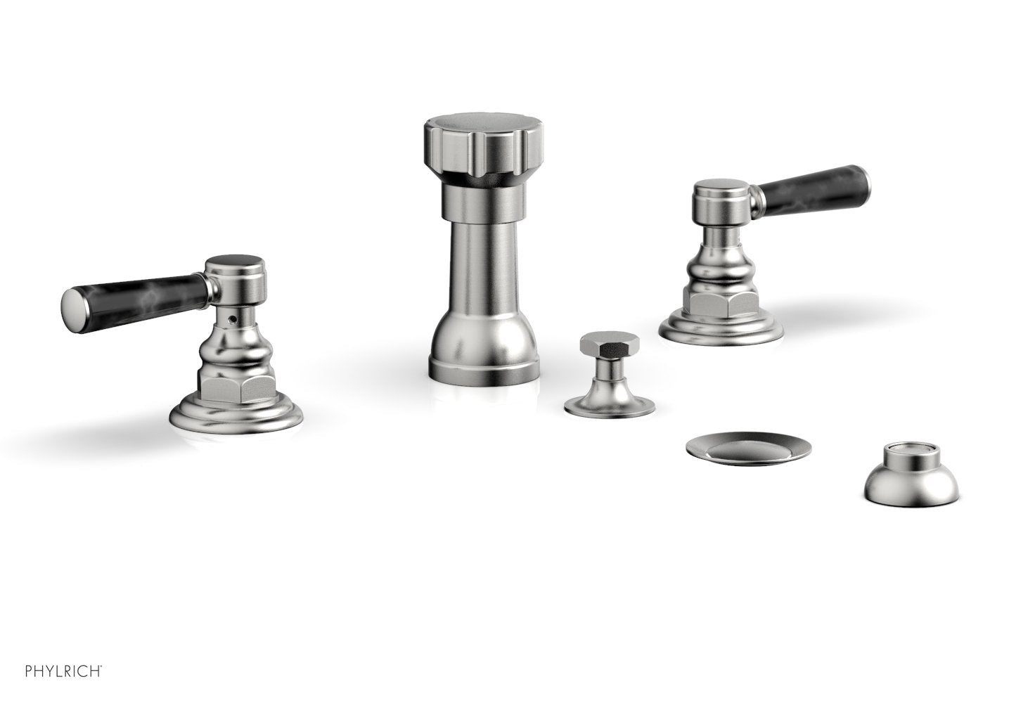 Premium HEX TRADITIONAL Four-Hole Bidet Faucet Set with Black Marble Lever Handles - 500 62 - Perfect for Modern Bathroom Renovations & Luxury Home Upgrades