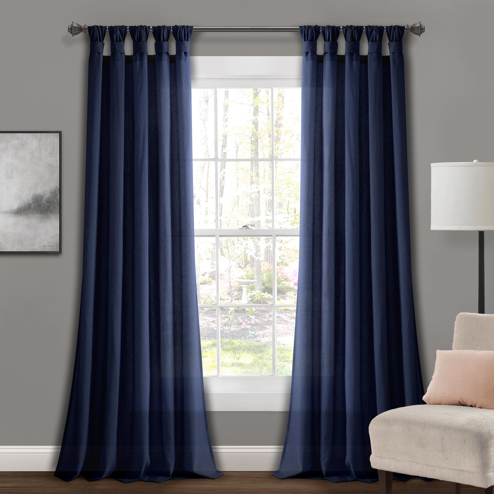 Burlap Knotted Tab Top Window Curtain Panel Set - Natural Linen Textured Room Darkening Drapes for Living Room, Bedroom & Farmhouse Decor