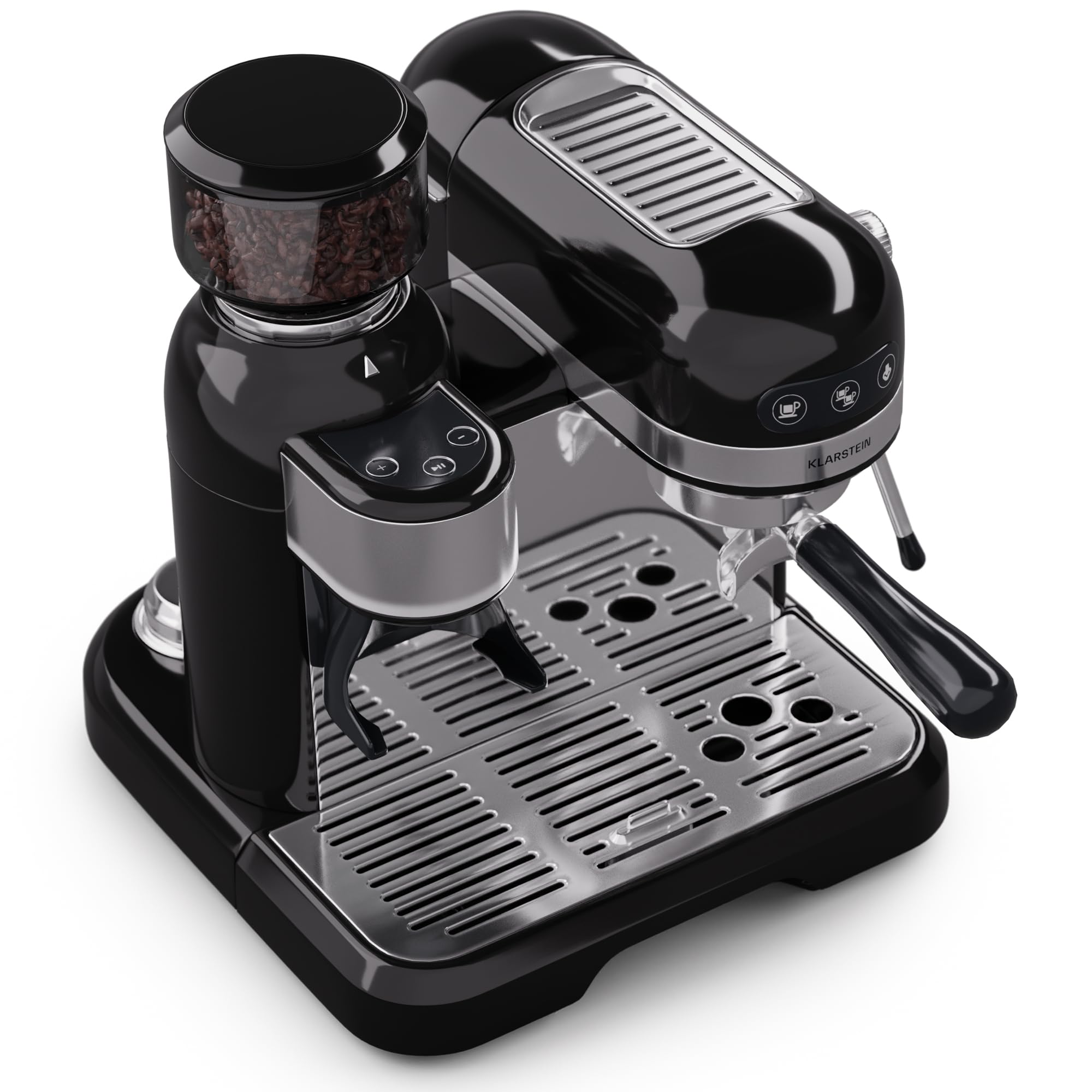 Klarstein 1.4L Espresso Coffee Machine with ThermoBlock - Stainless Steel Retro Coffee Maker for Ground Coffee, Cappuccino, Latte & Macchiato - 1550W with Milk Frother - Perfect for Home, Office & Coffee Shops