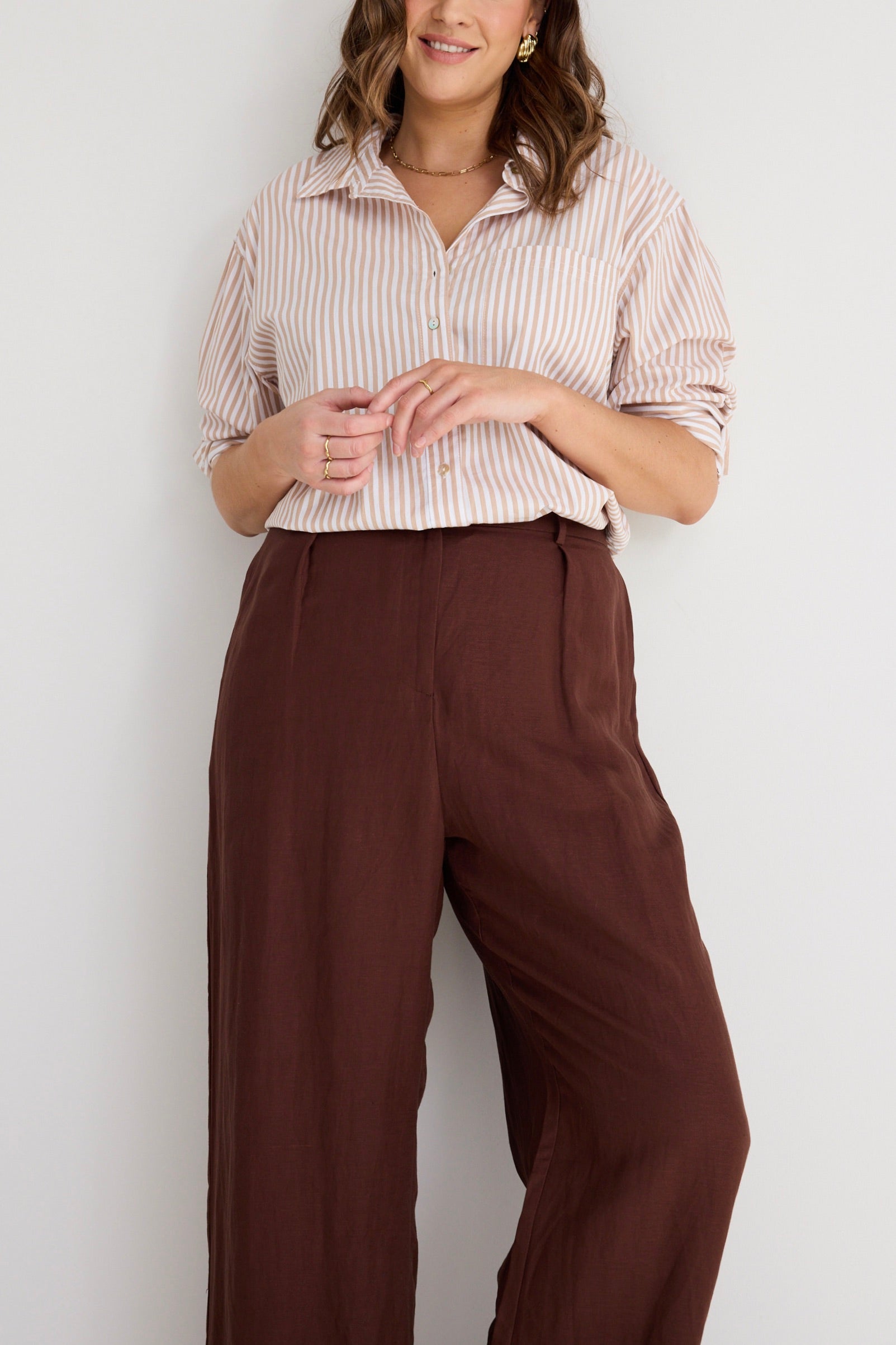 Island Chocolate Linen Pleat Front Wide Leg Pants for Women - Comfortable High Waisted Loose Fit Trousers for Summer, Office & Casual Wear
