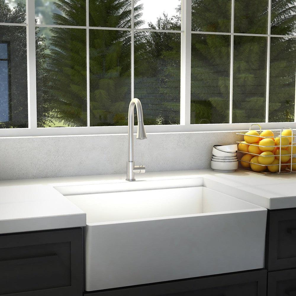 ZLINE Edison Pull Down Single Handle Kitchen Faucet in Brushed Nickel - Modern High Arc Design for Easy Cleaning, Perfect for Home Kitchens & Commercial Use (EDS KF BN)
