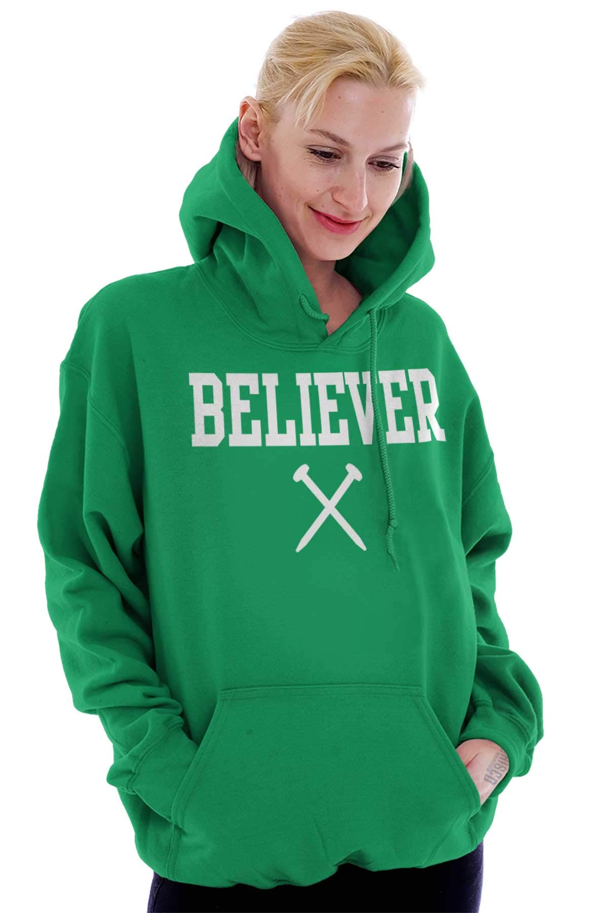 Classic Teaze Believer Nails Cross Christian Hoodie Sweatshirt for Women & Men - Religious Apparel for Church, Bible Study & Everyday Faith Wear