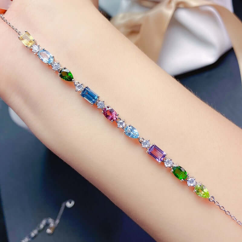 Amethyst Topaz Birthstone Bracelet & Peridot Chain Bracelet - Elegant Gemstone Jewelry for Women | Perfect for Birthday Gifts, Anniversary Presents & Everyday Wear | FME B085