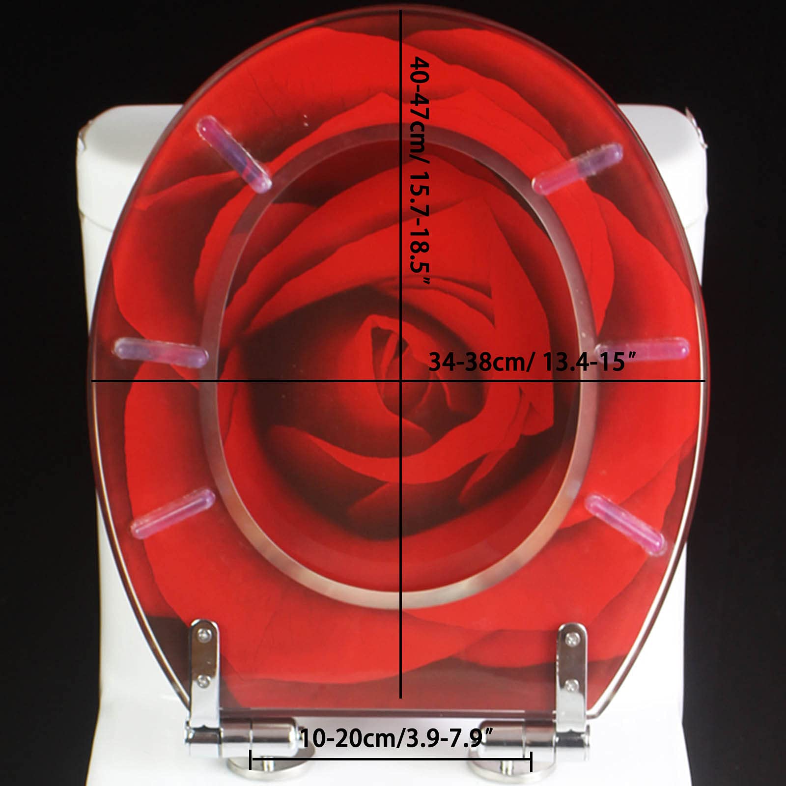 Red Rose Toilet Seat - Thickened Slow Close Resin Toilet Seat with Stainless Steel Hinges | Universal U/V/O Shape | Easy to Clean & Install | Perfect for Bathroom Decor & Home Upgrade