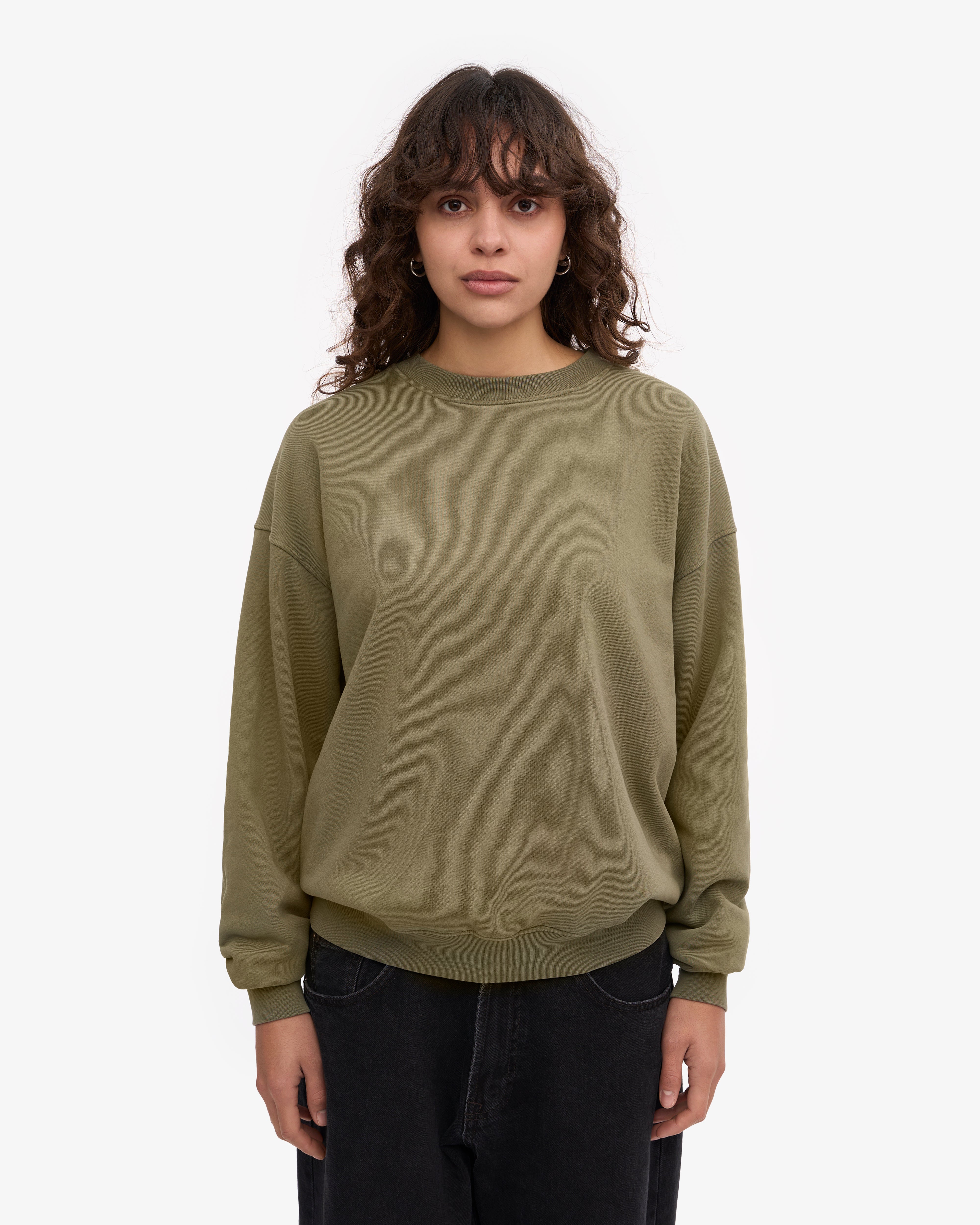 Organic Oversized Crewneck Sweatshirt for Women - Soft & Comfortable Dusty Olive Pullover - Perfect for Casual Wear, Lounge & Outdoor Activities