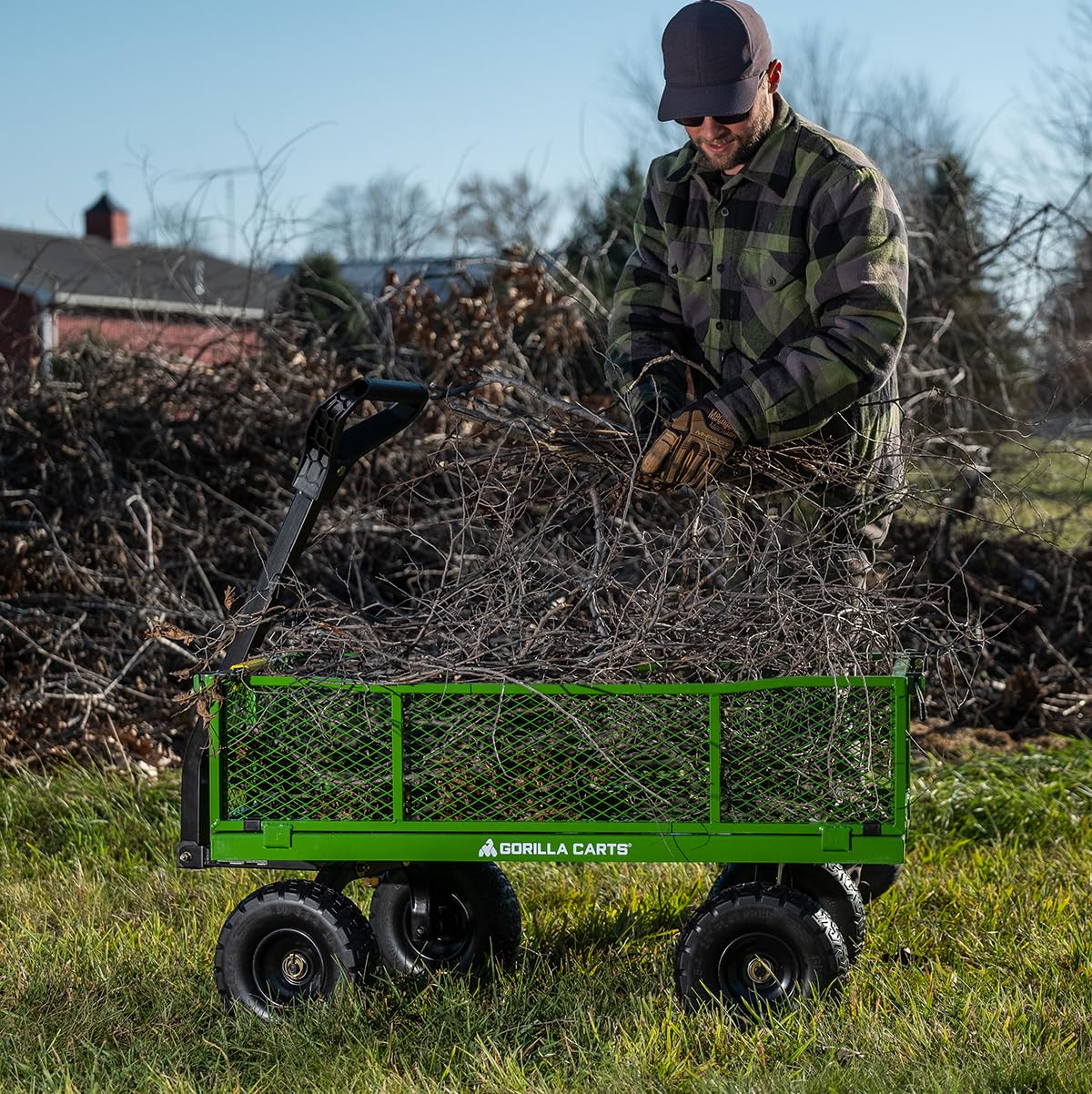 Gorilla Carts 4 Cubic Feet Steel Utility Cart with No-Flat Tires - Heavy Duty Garden Cart for Yard Work, Landscaping & Home Improvement (Green, Amazon Exclusive)