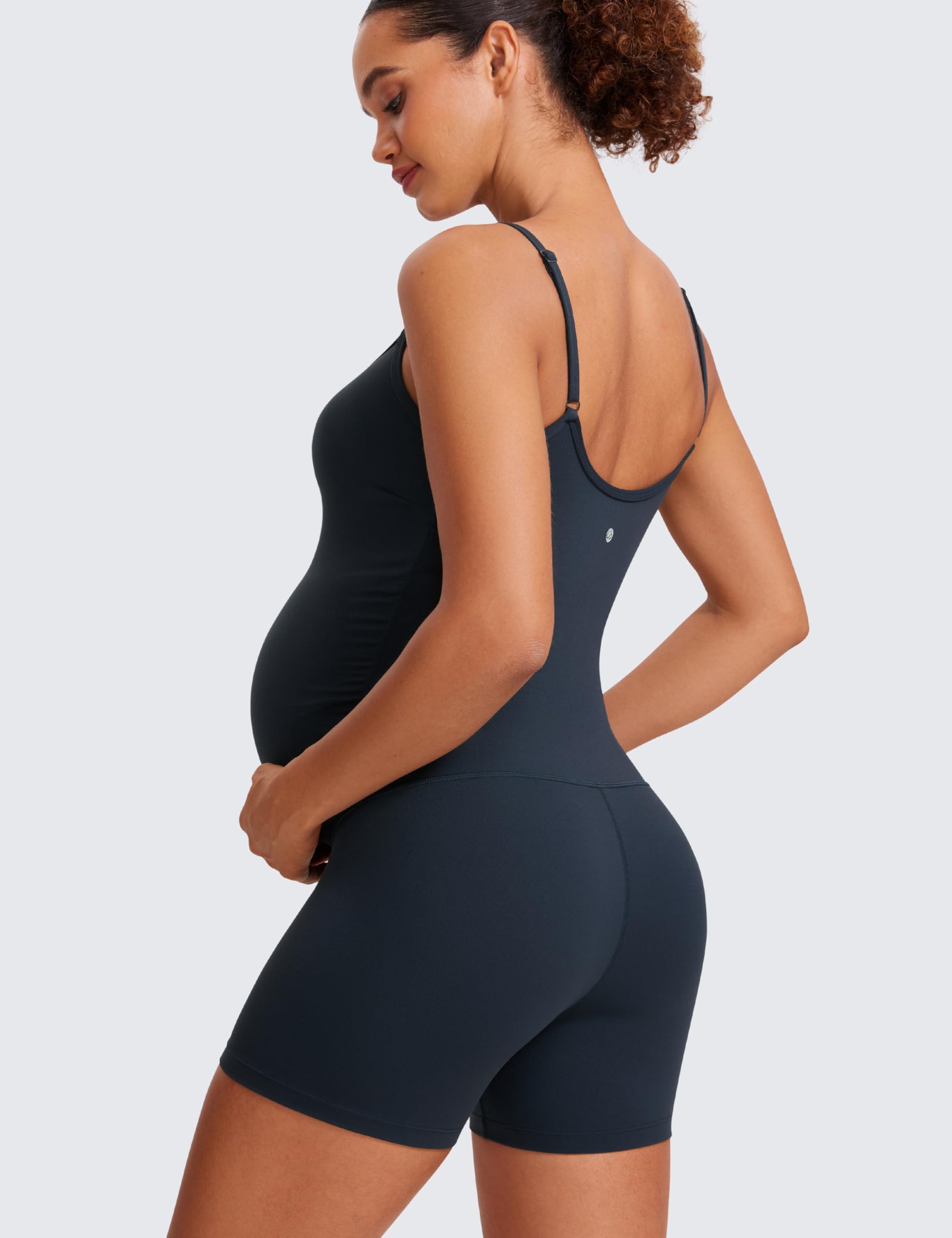 CRZ YOGA Butterluxe Maternity Workout Romper - Women's Stretchy Pregnancy Jumpsuit with Spaghetti Straps for Yoga, Gym & Casual Wear | Comfortable Nursing Bodysuit for Expecting Moms