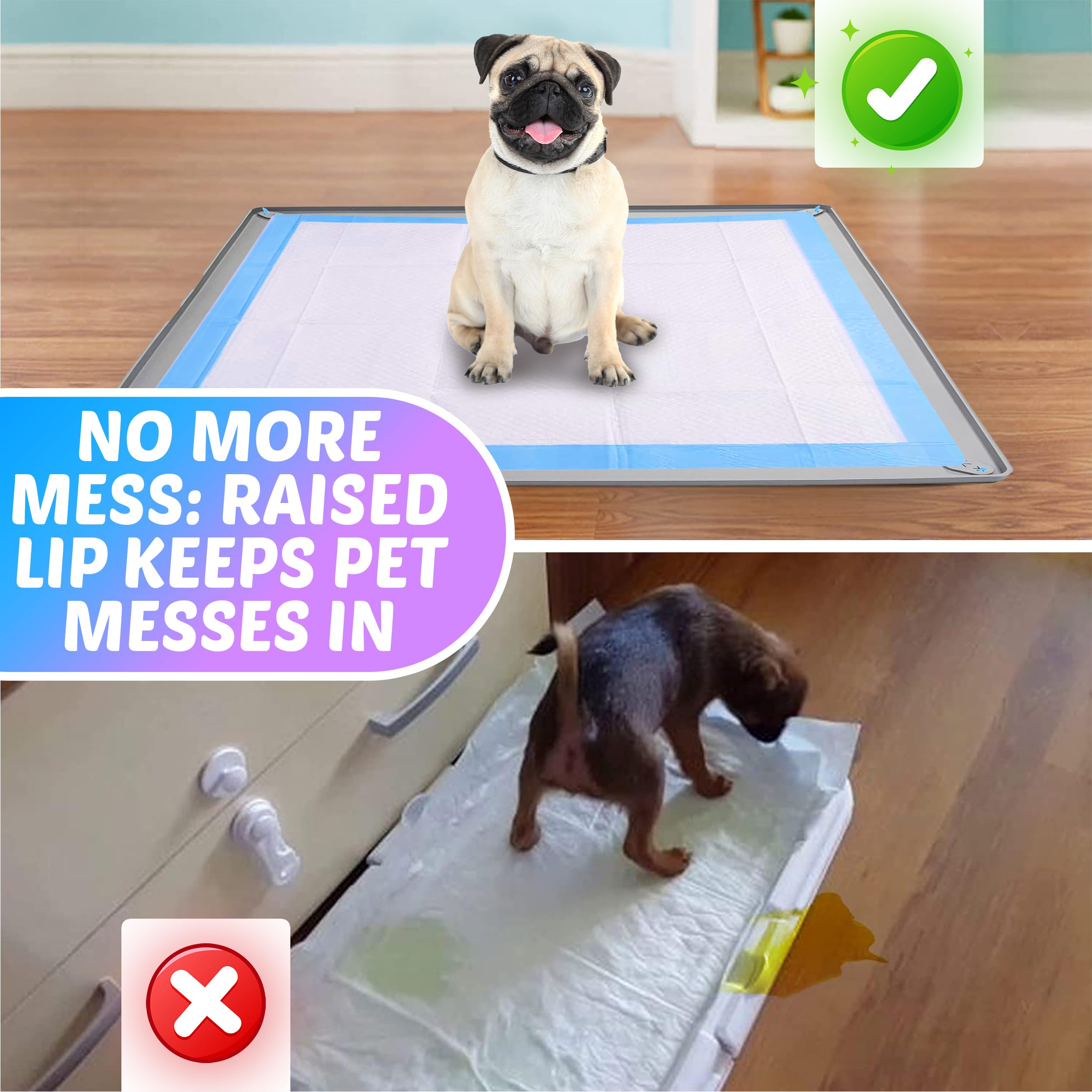 Skywin 28x34 Inch Pee Pad Holder Tray for Dogs - No Spill Puppy Pad Holder, Easy to Clean & Store, Silicone Training Pad Tray (Light Grey) - Perfect for Puppy Training, Housebreaking & Indoor Pet Use