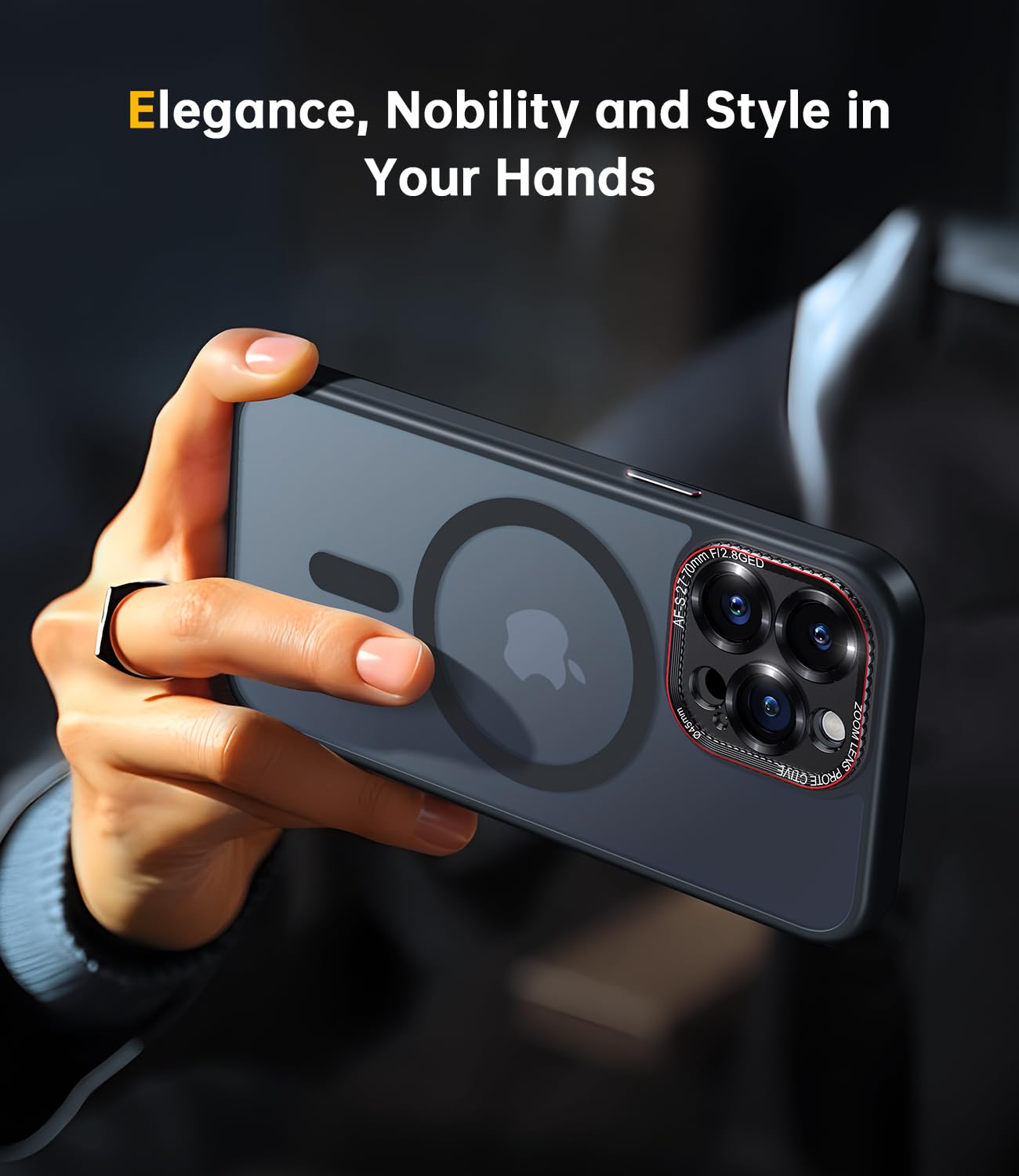 JUESHITUO iPhone 15 Pro Max Case with Built-in Camera Lens Protector - Military-Grade Shockproof Clear Case Compatible with MagSafe (Black Titanium) - Perfect for Outdoor Adventures, Travel & Daily Protection