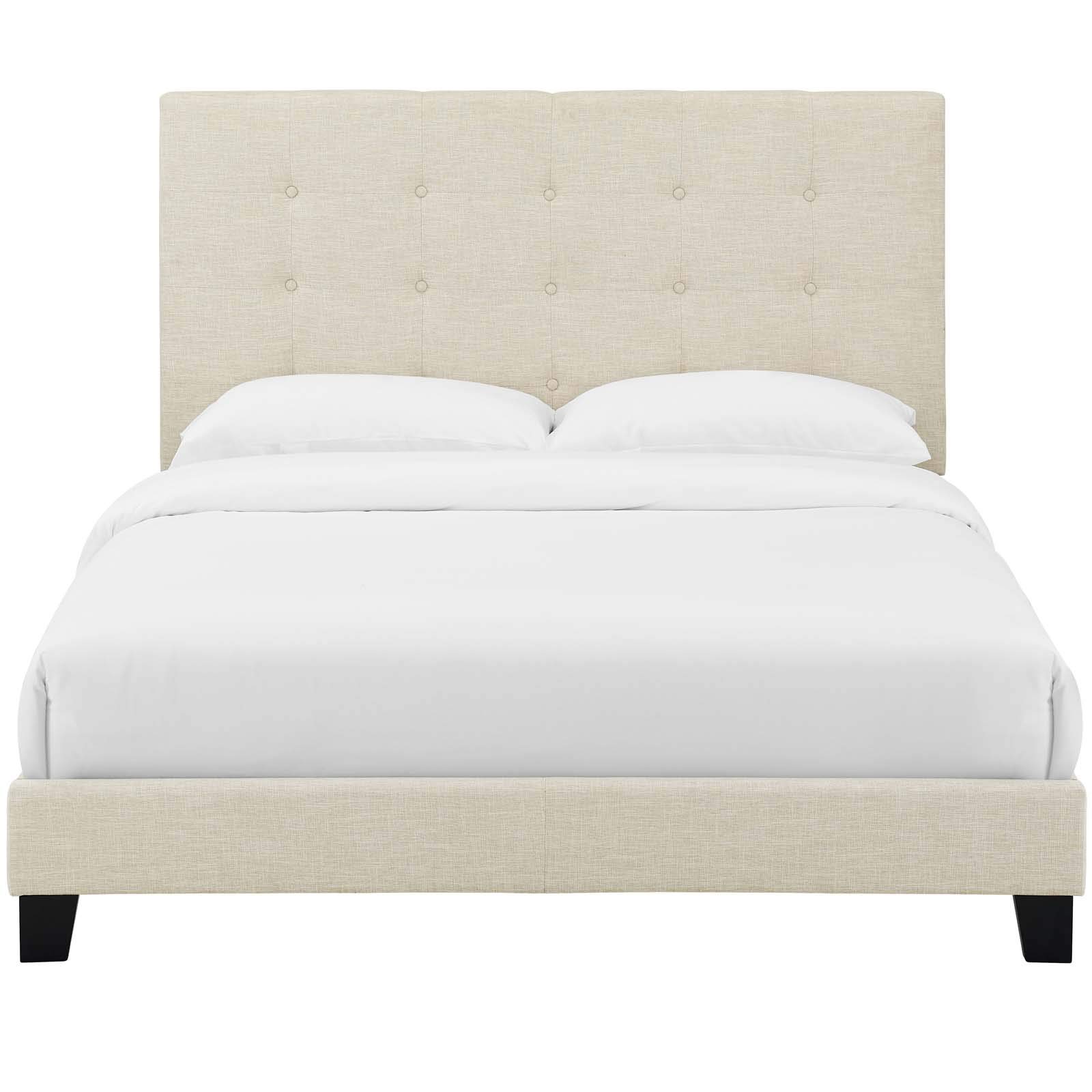 Modern Full Size Platform Bed Frame - Contemporary Urban Design, Soft Fabric Upholstery in Beige | Perfect for Small Bedrooms, Guest Rooms & Studio Apartments