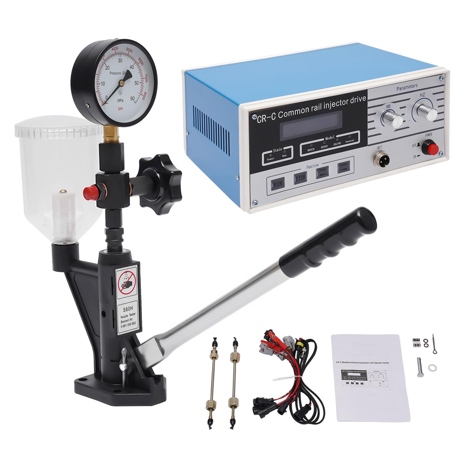 CR-C Common Rail Injector Tester Kit - 600 Bar 8000PSI Multifunctional Diesel Injector Testing Machine with S60H Fuel Nozzle for 6190/6200/6170 Diesel Engines (US Stock) - Professional Diesel Repair Shop & Mechanic Diagnostic Tool