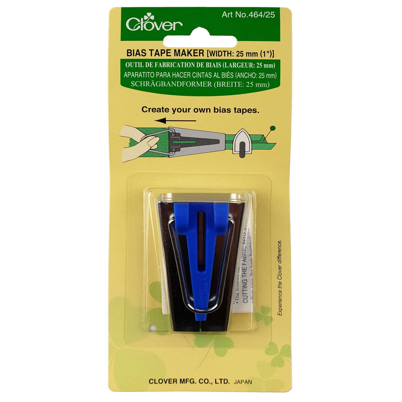 Clover 464/25 Bias Tape Maker 1-Inch - DIY Sewing & Quilting Tool for Perfect Fabric Binding - Ideal for Dressmaking, Crafts & Home Decor Projects
