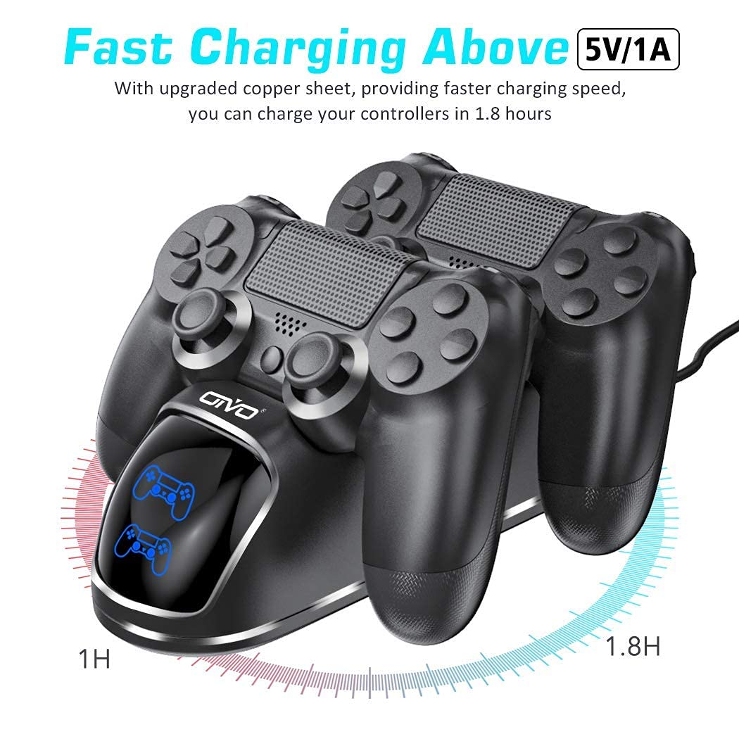 OIVO PS4 Controller Charger Dock Station - Fast 1.8Hrs Charging Dock for PlayStation 4 DualShock 4 Controllers | Replacement Charging Station for Gaming Accessories | Perfect for Multiplayer Gaming Sessions & Home Entertainment Setup