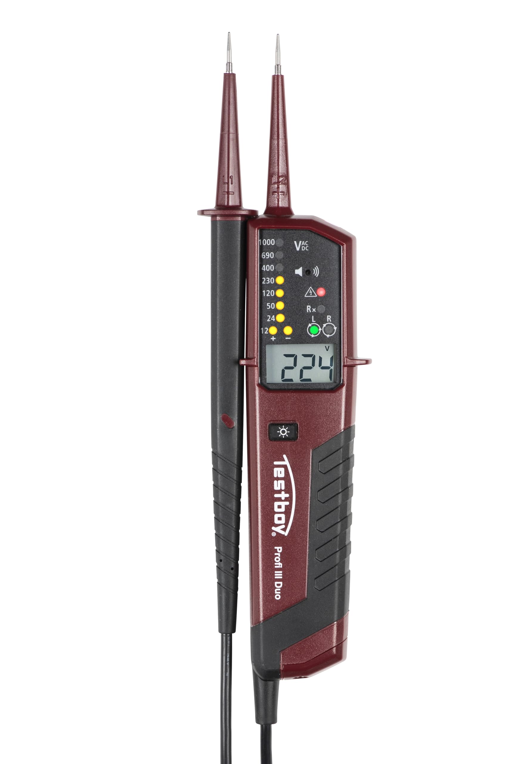 Professional III Duo Two-Pole Voltage Tester - Auto Range Selection, Phase Detection, Continuity Test, Data Hold, LCD Display & Backlight | Perfect for Electricians, HVAC Technicians & DIY Home Electrical Repairs
