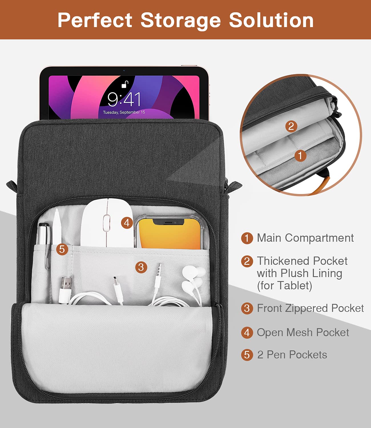 MoKo 9-11 Inch Tablet Sleeve Case with Handle & Adjustable Shoulder Strap - Compatible with iPad Pro 11