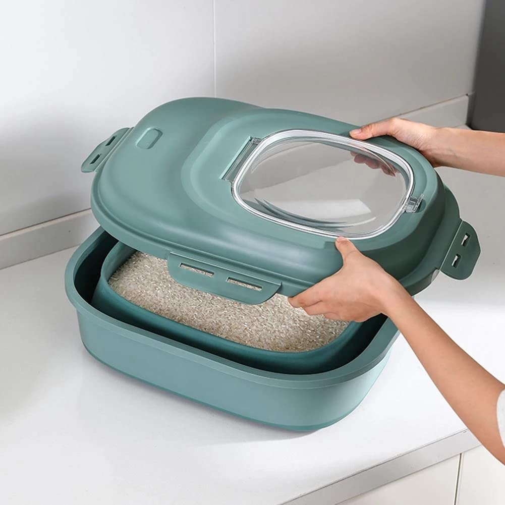 25Kg Foldable Double Sealing Ring PP Rice Storage Container - Airtight Kitchen Food Storage for Rice, Flour & Grains (Green) | Perfect for Pantry Organization & Bulk Food Preservation