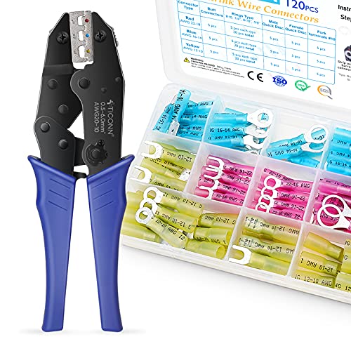 120 Pcs Heat Shrink Wire Connectors Kit with Crimping Tool - Waterproof Electrical Connectors for Automotive, Marine & Home Wiring Projects