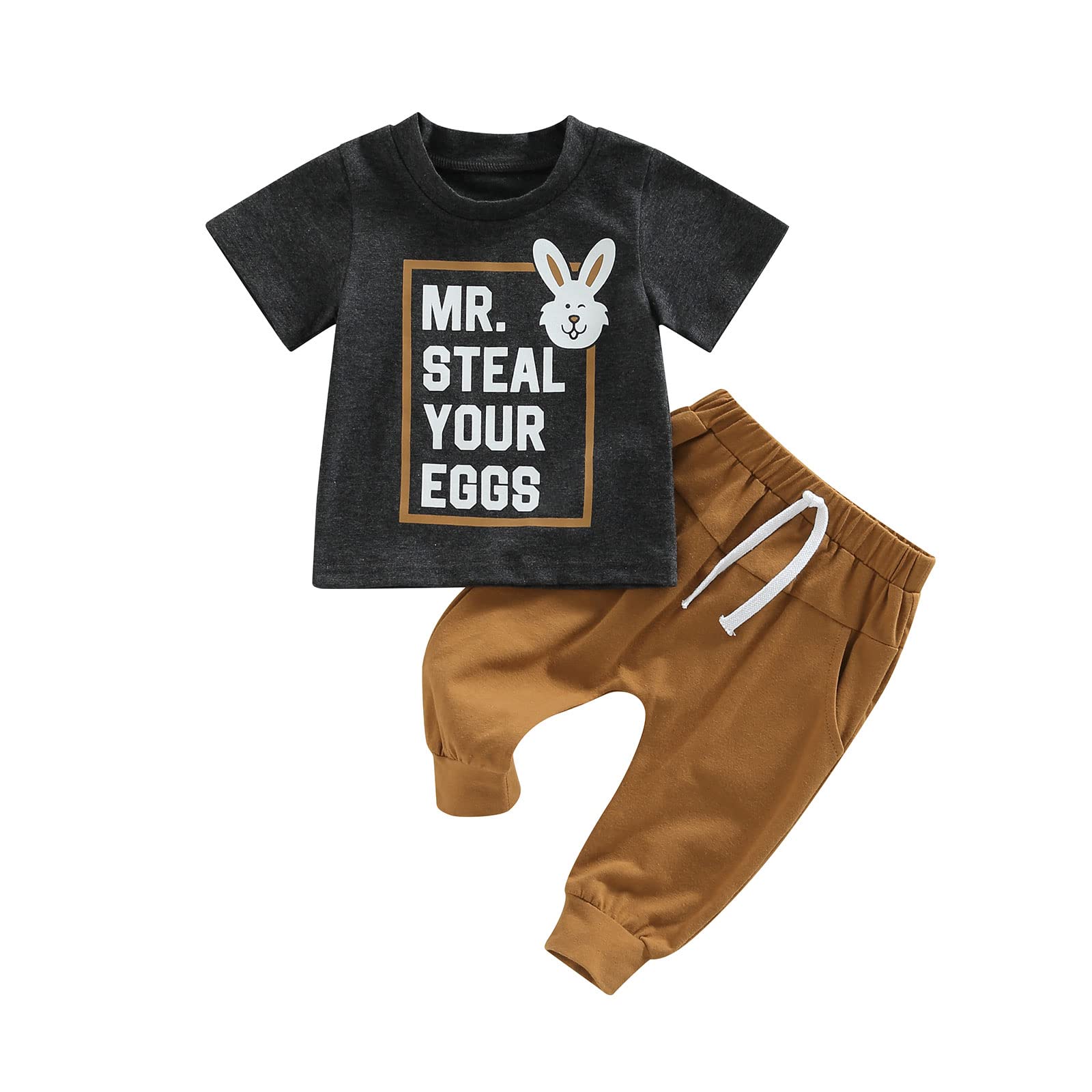 Baby Boy Easter Outfit - Rabbit Print T-Shirt & Pants Set | First Easter Clothes for Boys | Easter Sunday, Photo Shoots & Family Gatherings