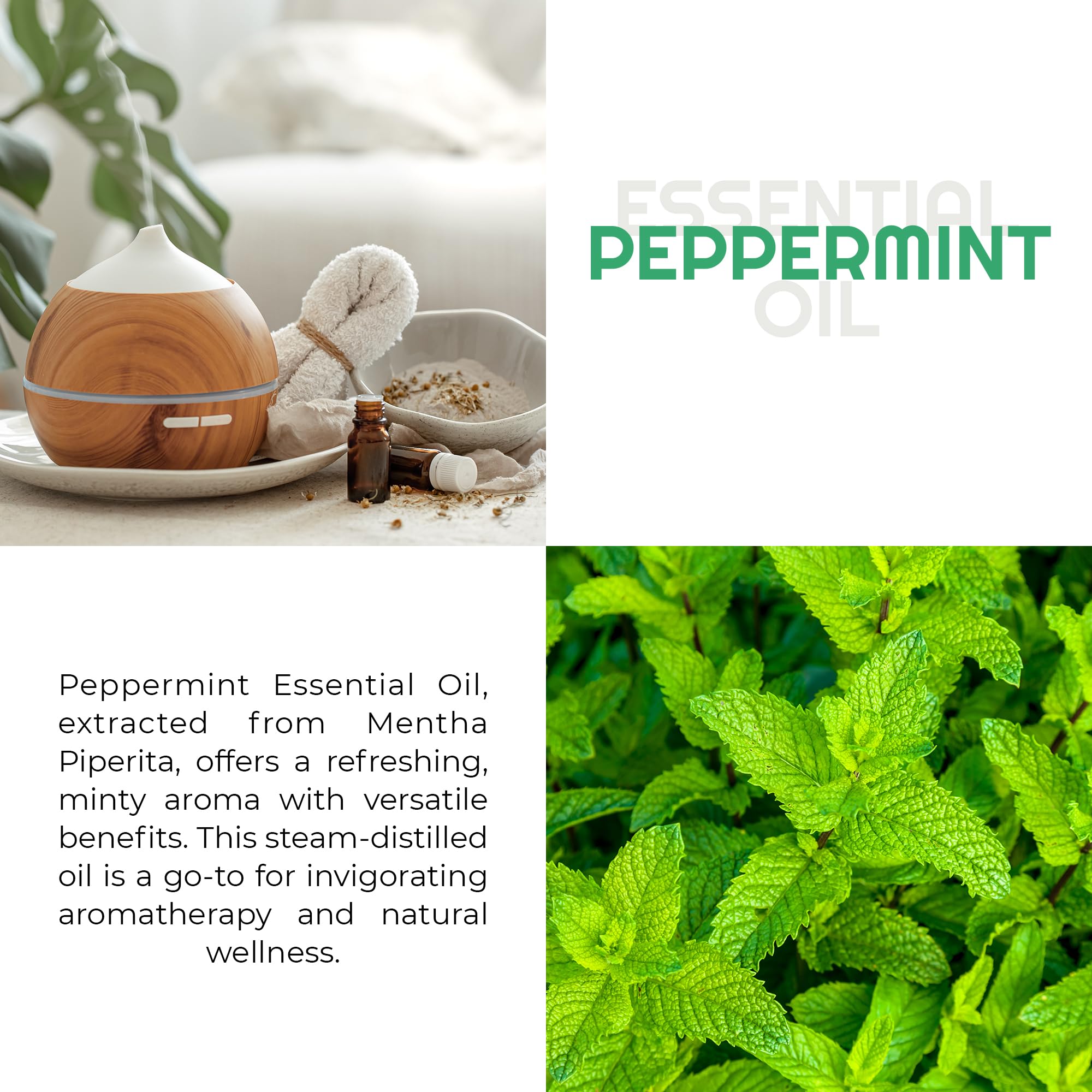 **Organic Peppermint Essential Oil 16oz - Pure Aromatherapy Oil for Diffusers, Hair Growth, Skin Care & Soap Making | Refreshing Scent for Laundry, Relaxation & Home Fragrance**