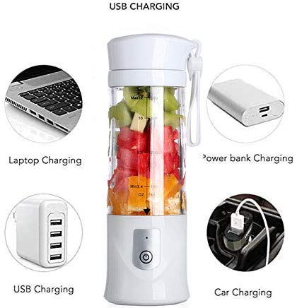 USB Rechargeable Portable Blender for Smoothies, Milkshakes & Juices - 350-420ml Mini Fruit Blender with BPA-Free Bottle - Perfect for Sports, Travel, Gym & Outdoor Activities (White)