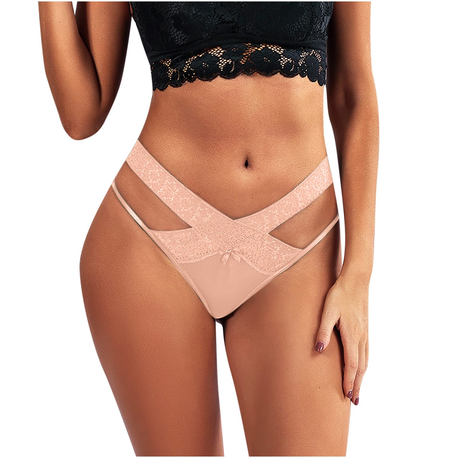Sexy Lingerie for Women - Cross Lace Thong Panties with Strappy Body Harness, Breathable G-String T-Back Underwear for Sensual Wear, Date Night, Boudoir Photography and Special Occasions