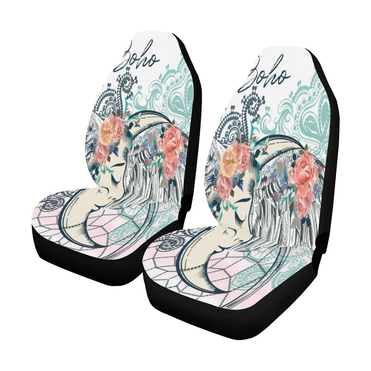 Bohemian Car Seat Covers Set of 2 - Waterproof Vehicle Seat Protectors for Sedan, SUV & Auto Cars | Boho Style Car Accessories for Road Trips & Daily Commute