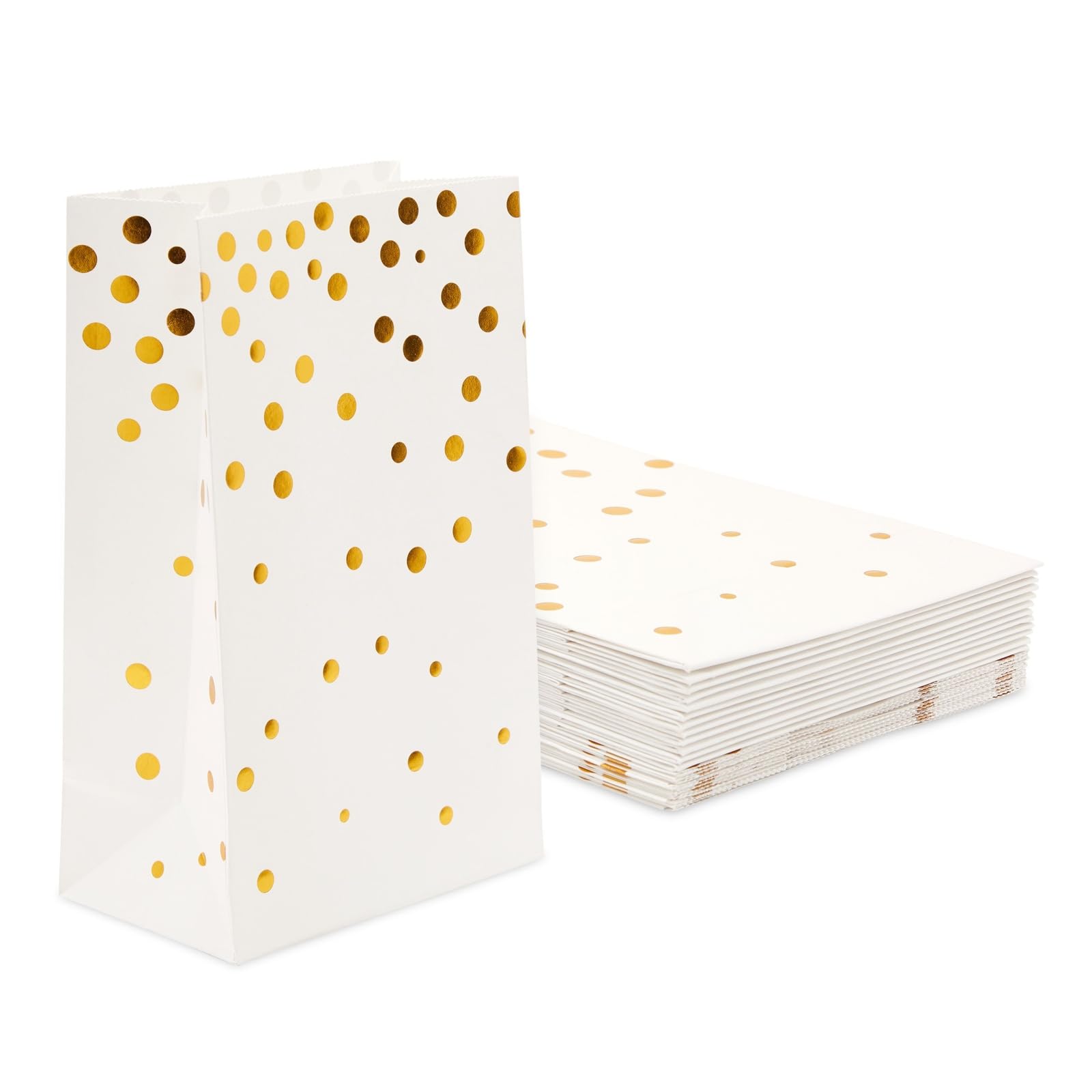 BLUE PANDA White Party Favor Paper Bags with Gold Foil Dots - 24 Pack Gift Bags for Birthday, Wedding, Baby Shower & Bridal Shower - Perfect for Party Favors, Candy Bags & Small Gifts