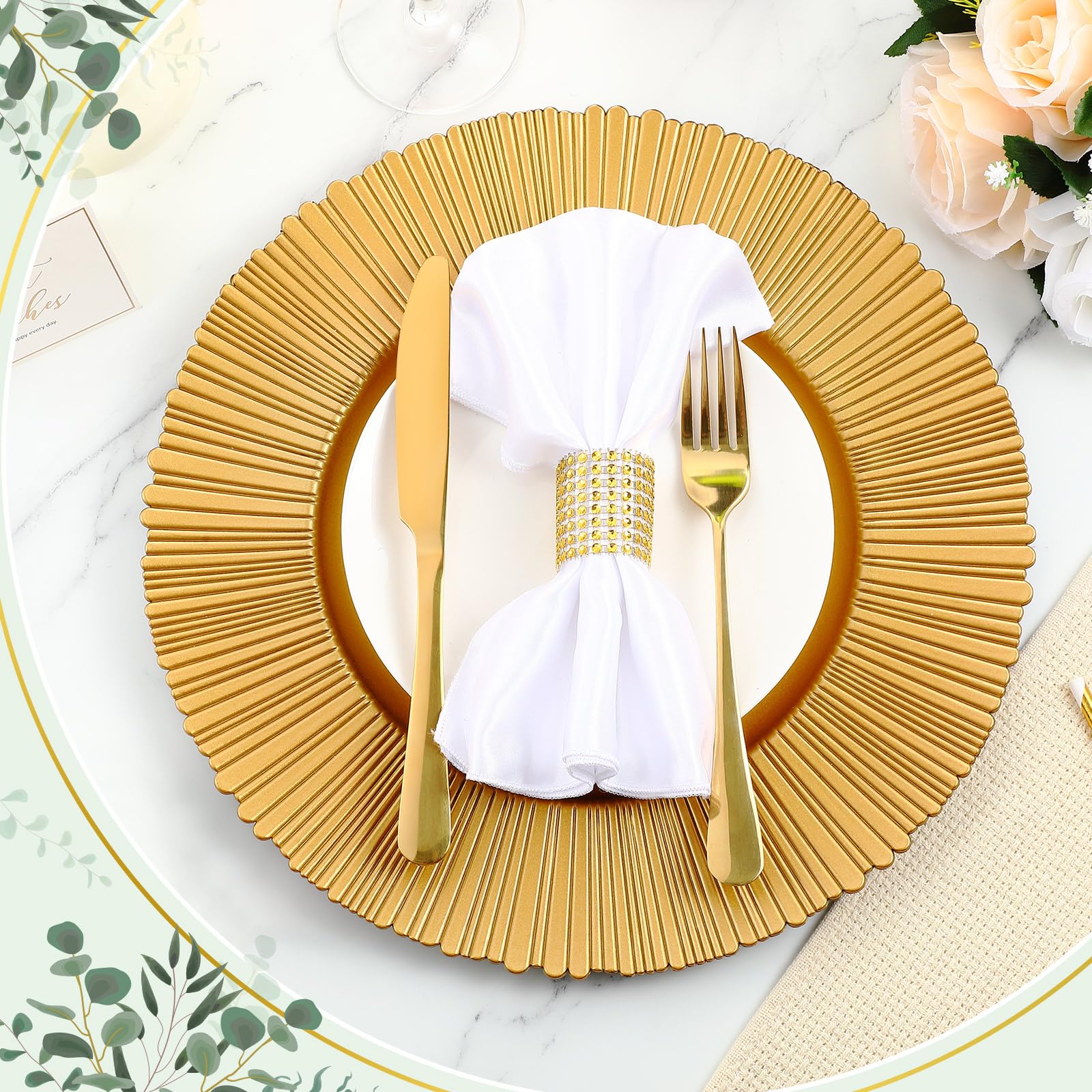 50 Pack 13 Inch Gold Plastic Charger Plates - Elegant Round Dinner Plates for Wedding, Party, Bridal Shower & Table Setting Decor - Bulk Disposable Chargers for Formal Events & Special Occasions