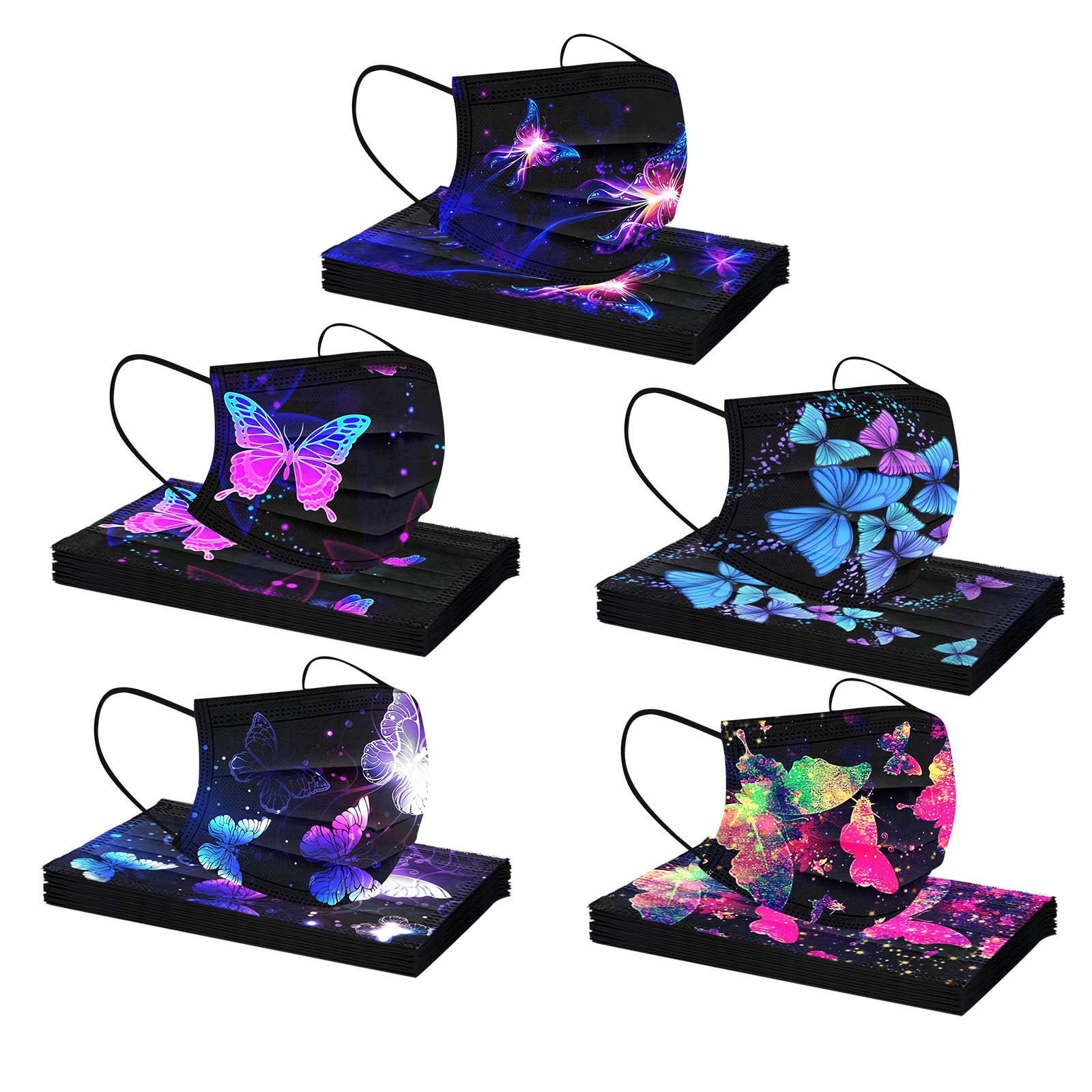Butterfly Print Disposable Face Mask with Cute Designs - Dust & Windproof Protection for Women & Adults - Perfect for Outdoor Activities, Travel, and Daily Commute