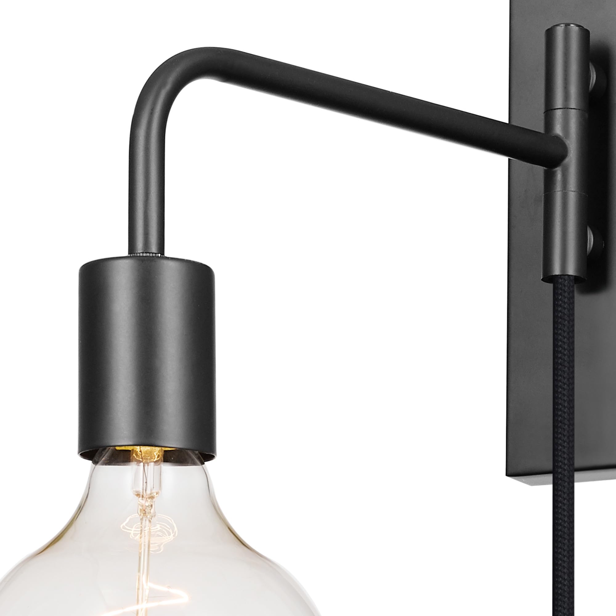Globe Electric 51370 Matte Black 1-Light Plug-in Wall Sconce with Black Cloth Cord - Bedroom, Kitchen & Living Room Wall Lighting Fixture - Home Décor Wall Lamp (Bulb Not Included) - Perfect for Ambient Lighting in Hallways, Reading Nooks & Entryways