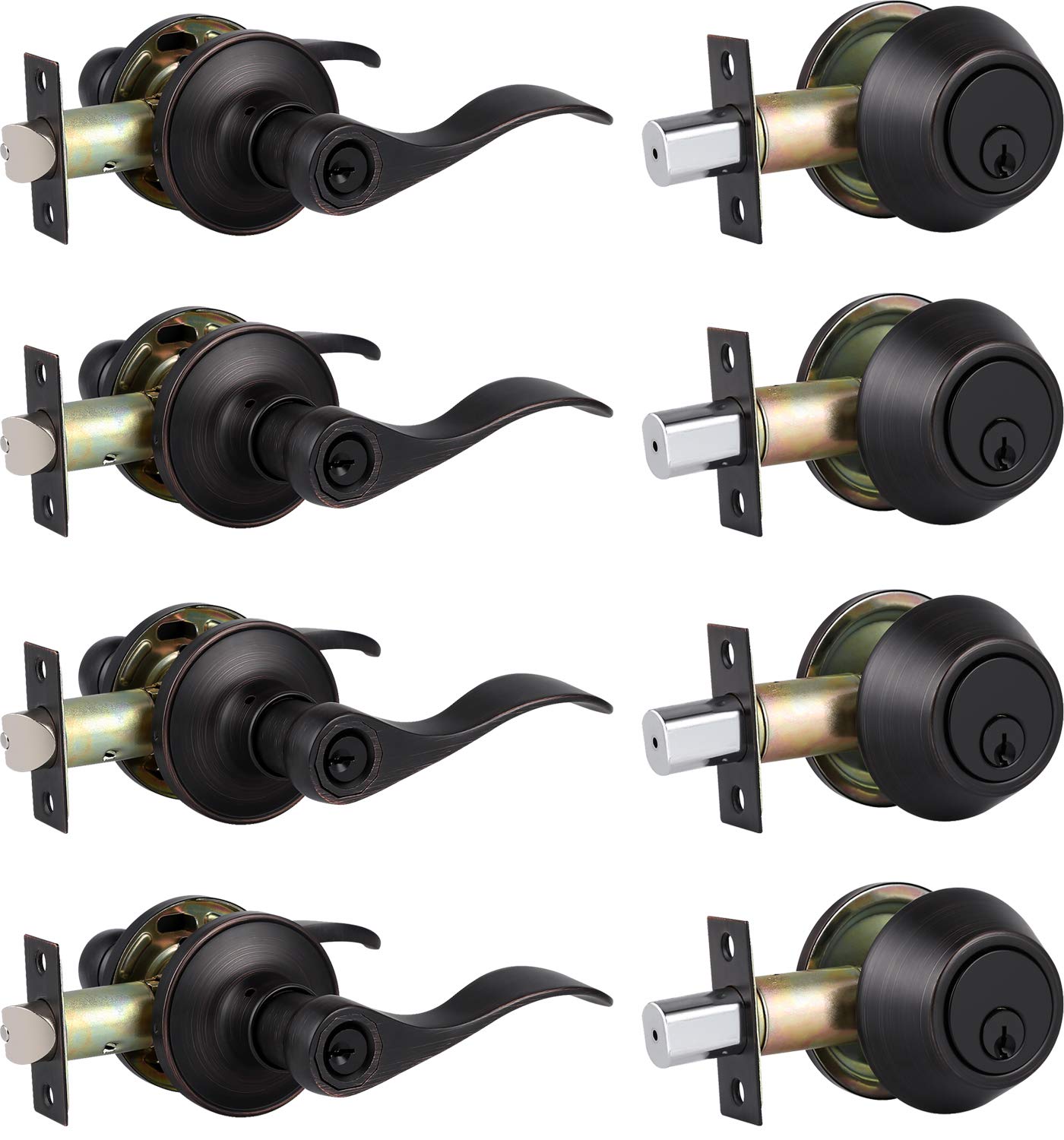 4-Pack Oil Rubbed Bronze Exterior Door Handle with Deadbolt - Secure Entry Lockset for Home Improvement