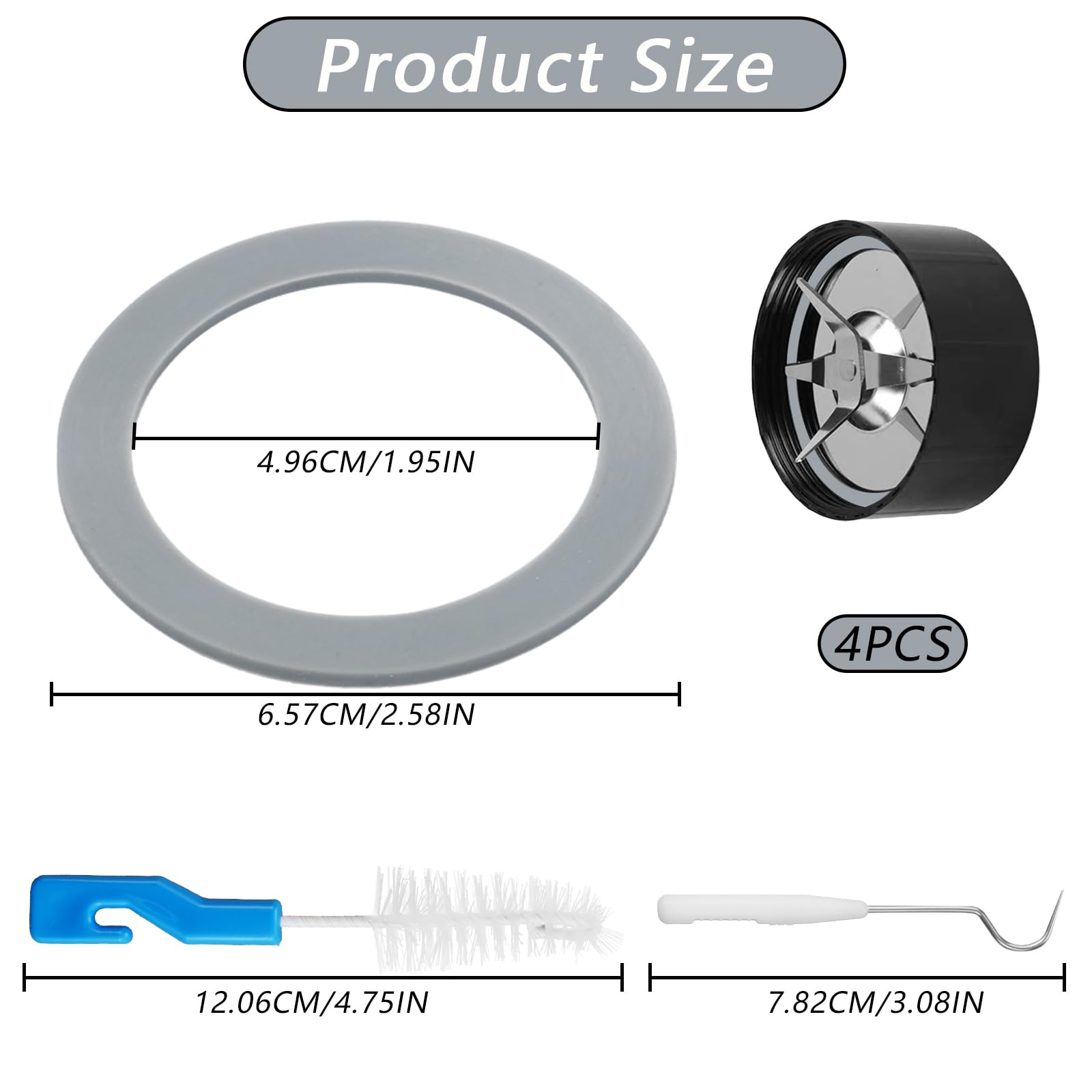 6-Piece Blender Gasket Replacement Kit - Durable O-Ring Rubber Seal Rings for Oster & Osterizer Blenders - Includes Cleaning Brush & Small Hook - Perfect for Smoothie Makers & Food Processors
