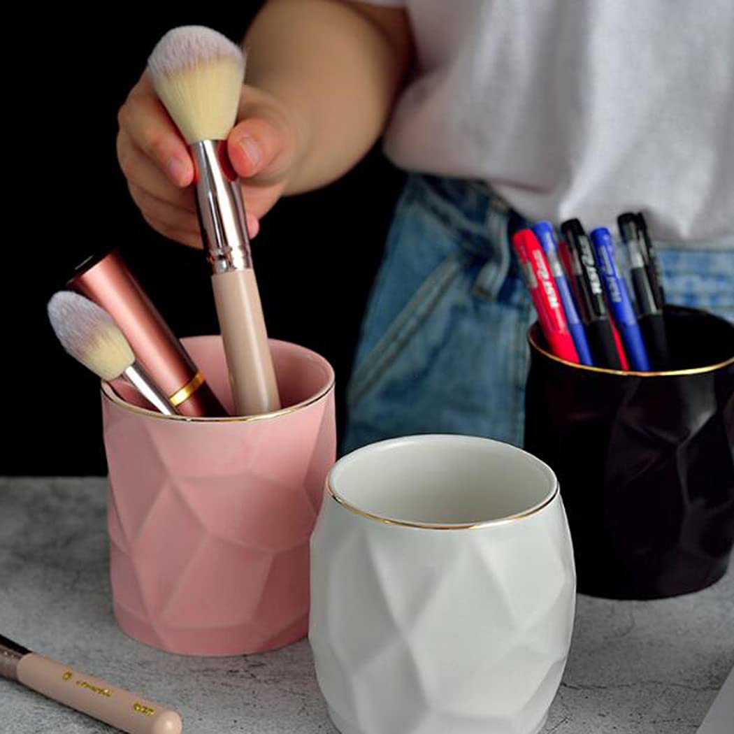 Geometric Textured Pen Holder - Irregular Shape Desktop Organizer for Stationery, Flowers & Kitchen Storage - Green Home & Office Decor