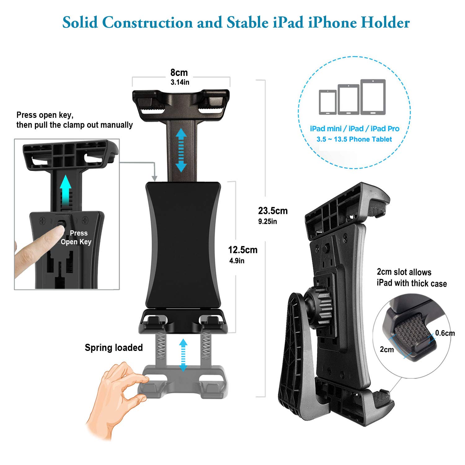 Universal Tablet Tripod Stand with Bluetooth Remote - 51in Lightweight Adjustable Phone Mount Holder for iPad Pro 12.9/11/10.5, iPad Air/Mini, Surface Pro, Galaxy Tab & 3.5-13.5