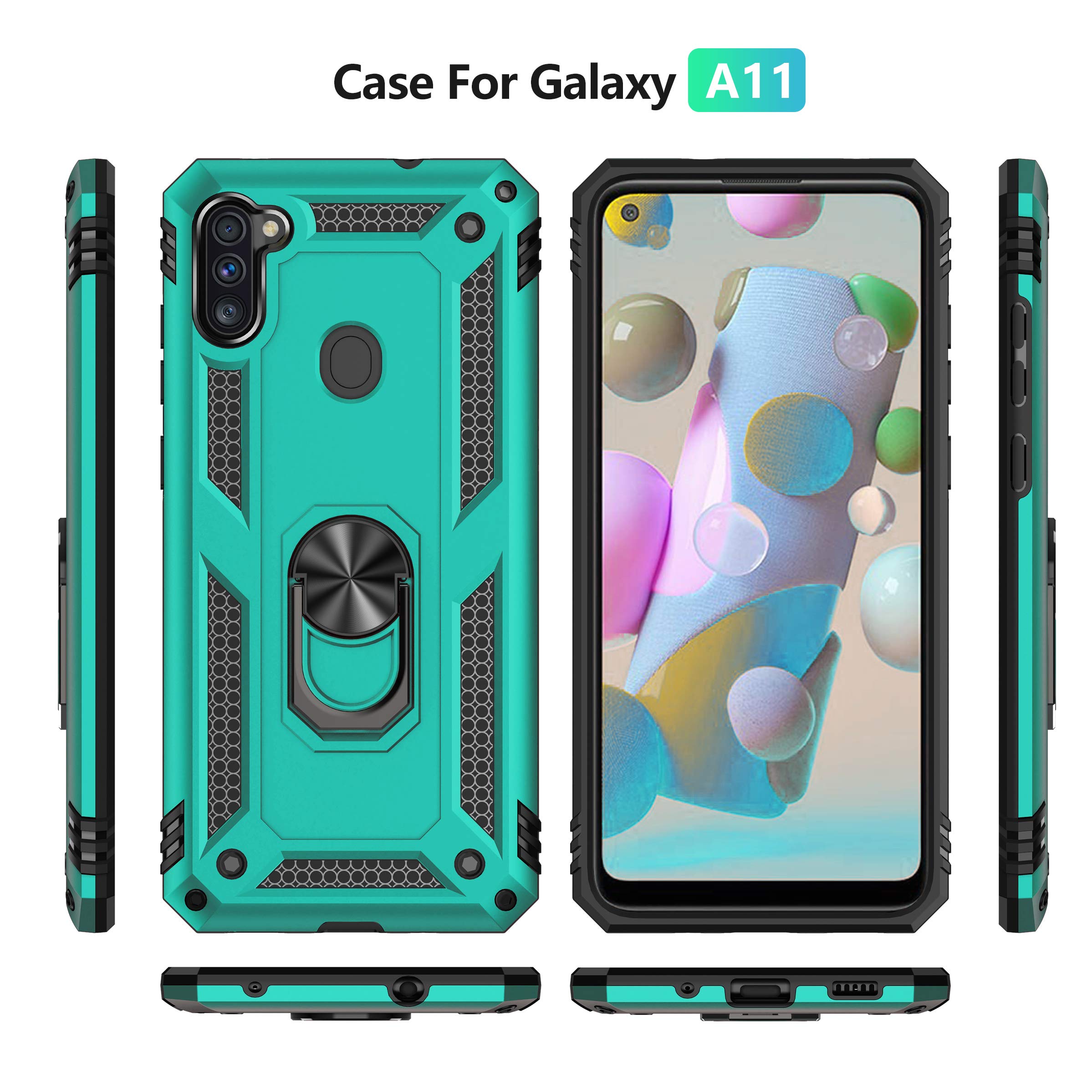 **Samsung Galaxy A11 Case - Military Grade Heavy Duty Armor Protection with HD Screen Protector & Magnetic Kickstand | Shockproof Phone Cover for Everyday Use, Travel & Outdoor Activities (Mint Green)**